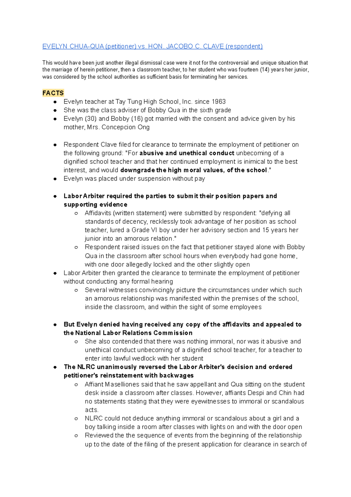 Evelyn CHUAQUA vs. HON. Jacobo C. Clave EVELYN CHUAQUA (petitioner