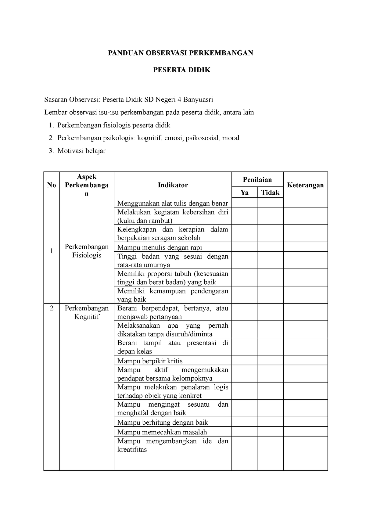 Panduan Observasi Perkembangan - PANDUAN OBSERVASI PERKEMBANGAN PESERTA ...