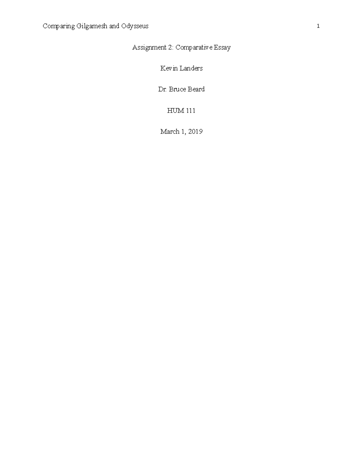 Assignment 2 Comparative Essay Heros Landers - Assignment 2 ...