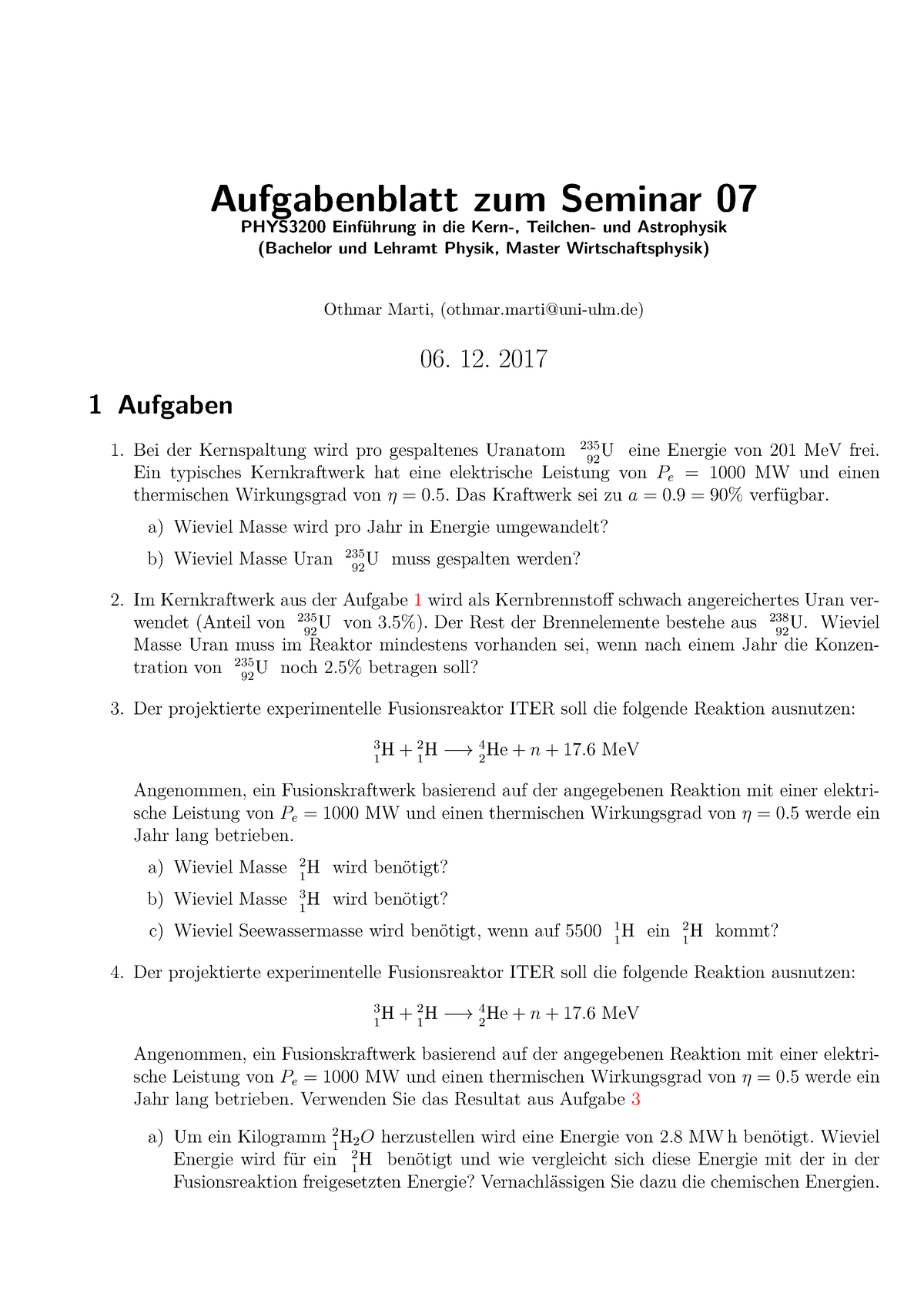 Aufgabenblatt 07 Zu Den Seminaren Vom 06. 12. 2017 Mit L”sungen ...