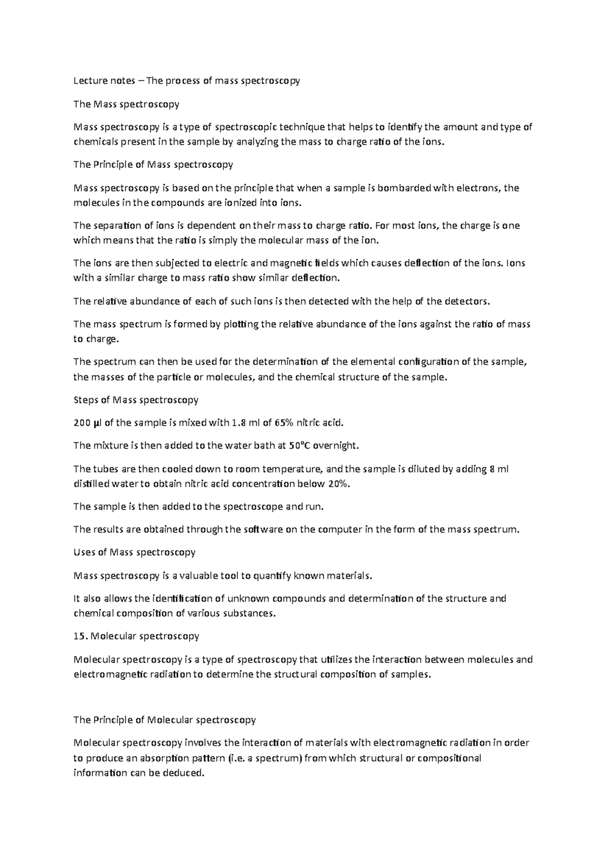 Lecture notes – The process of mass spectroscopy - Lecture notes – The ...