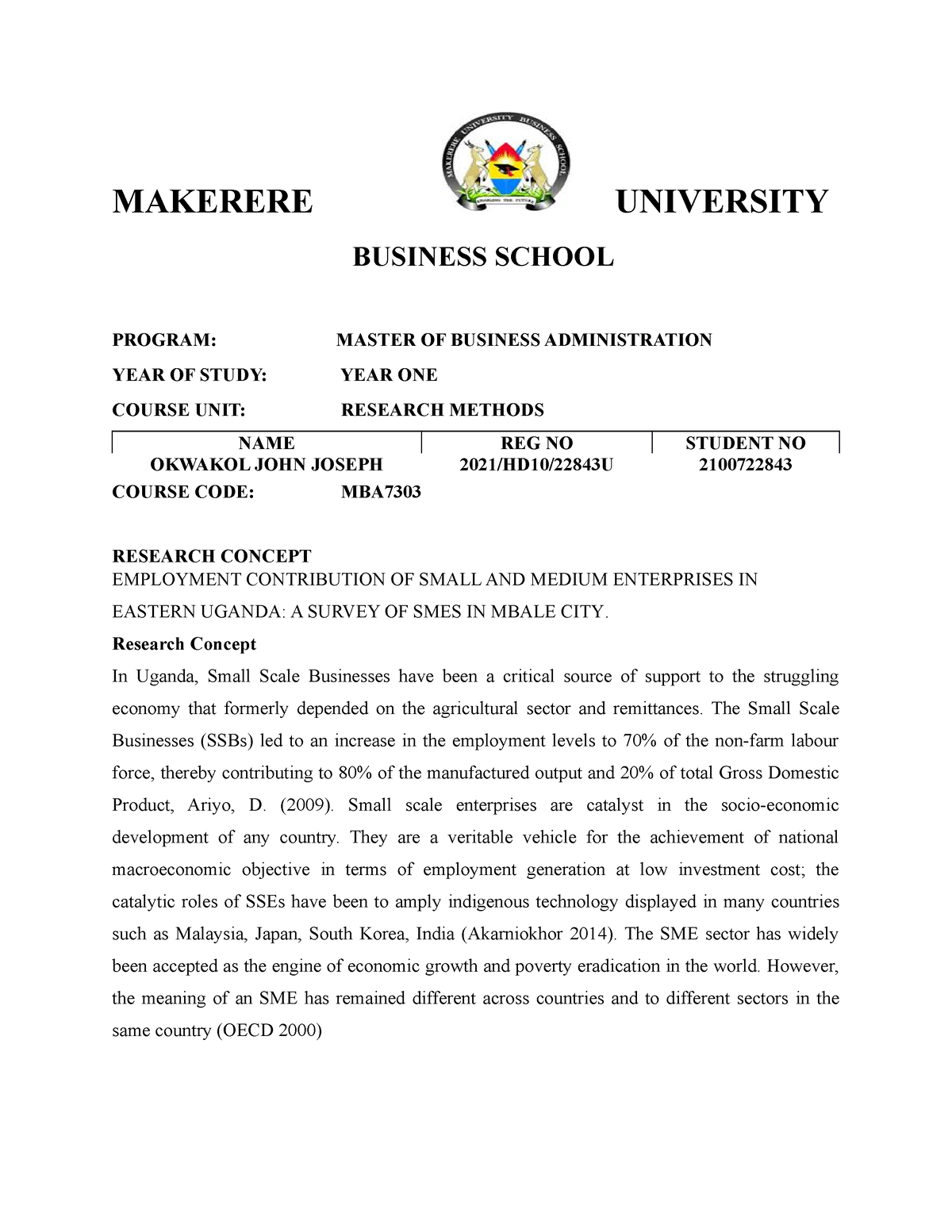 makerere university business school research proposal