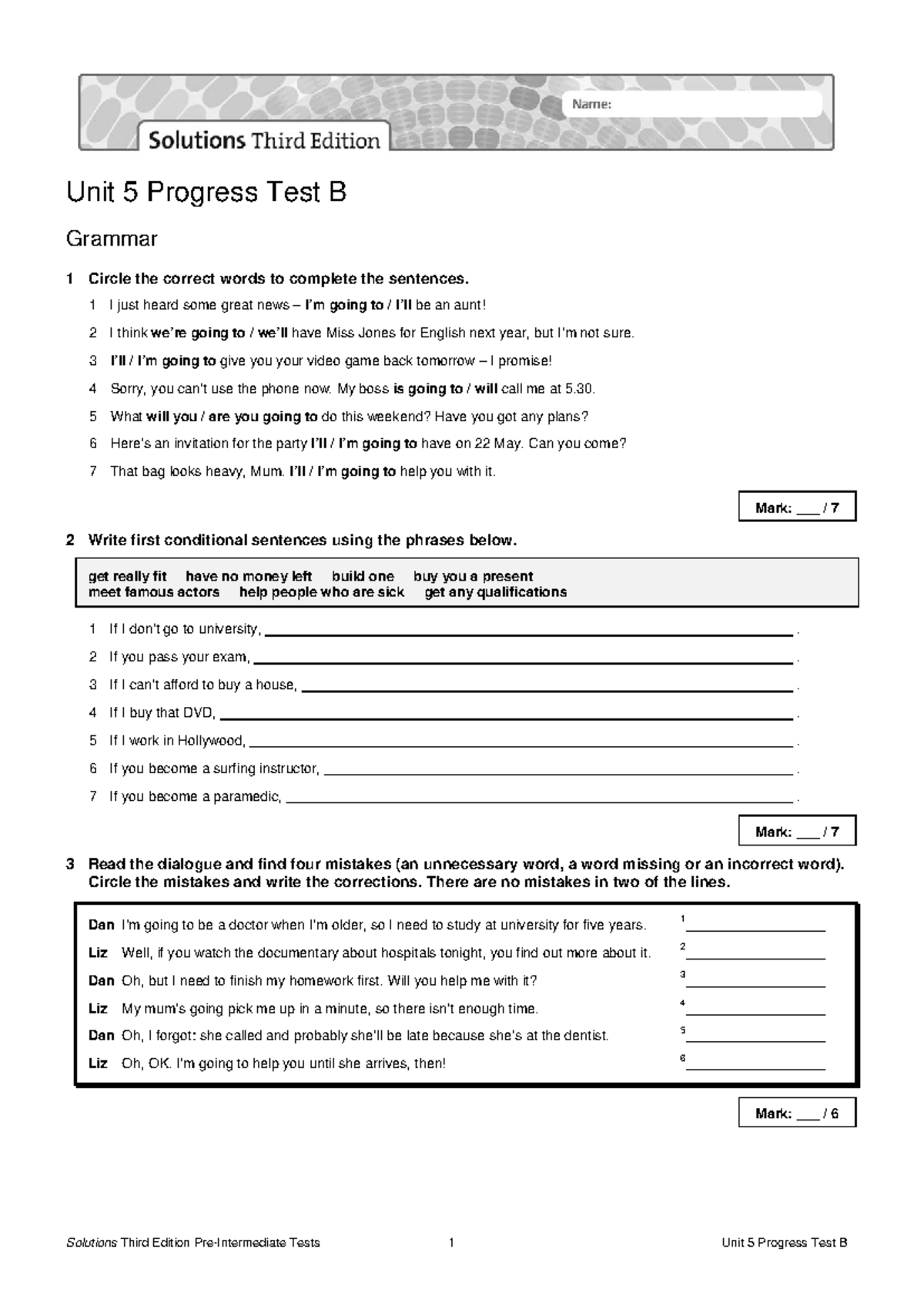 Sol3e preint u5 progress test b - Unit 5 Progress Test B Grammar 1 ...