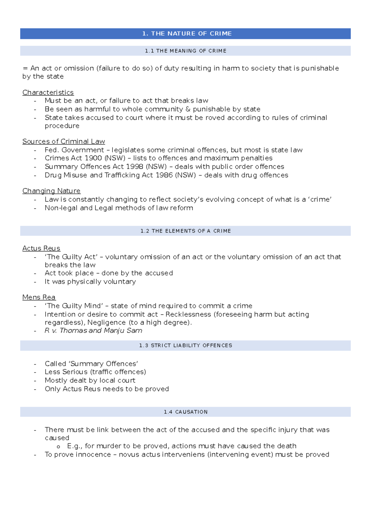 Legal Studies HSC #1 Notes - THE NATURE OF CRIME 1 T HE MEANI NG O F ...