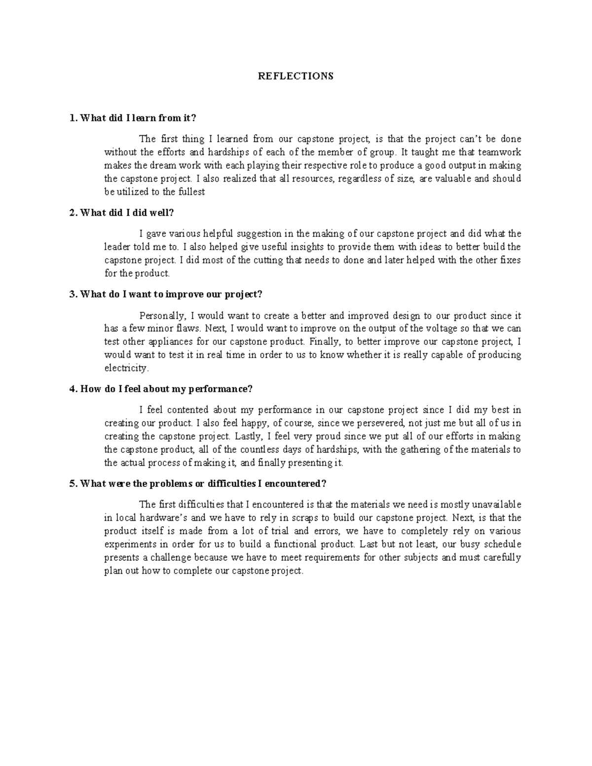 Capstone reflection revised brent - REFLECTIONS What did I learn from ...