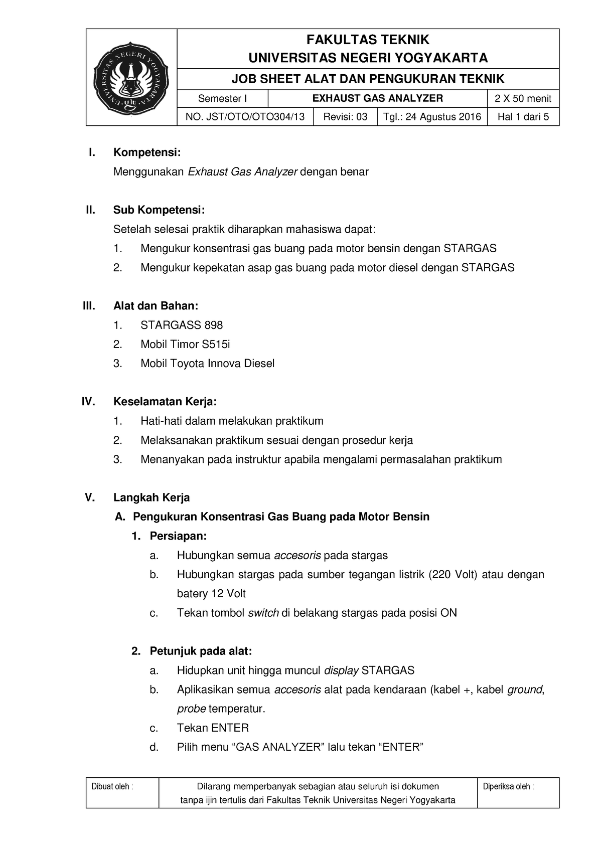 Jobsheet Job 13. Exhaust Gas Analyzer - UNIVERSITAS NEGERI YOGYAKARTA ...