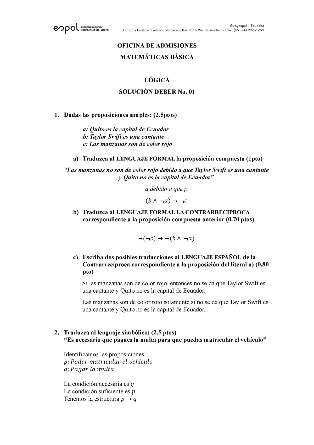 Solucion Deber N01 - OFICINA DE ADMISIONES MATEMÁTICAS BÁSICA LÓGICA ...