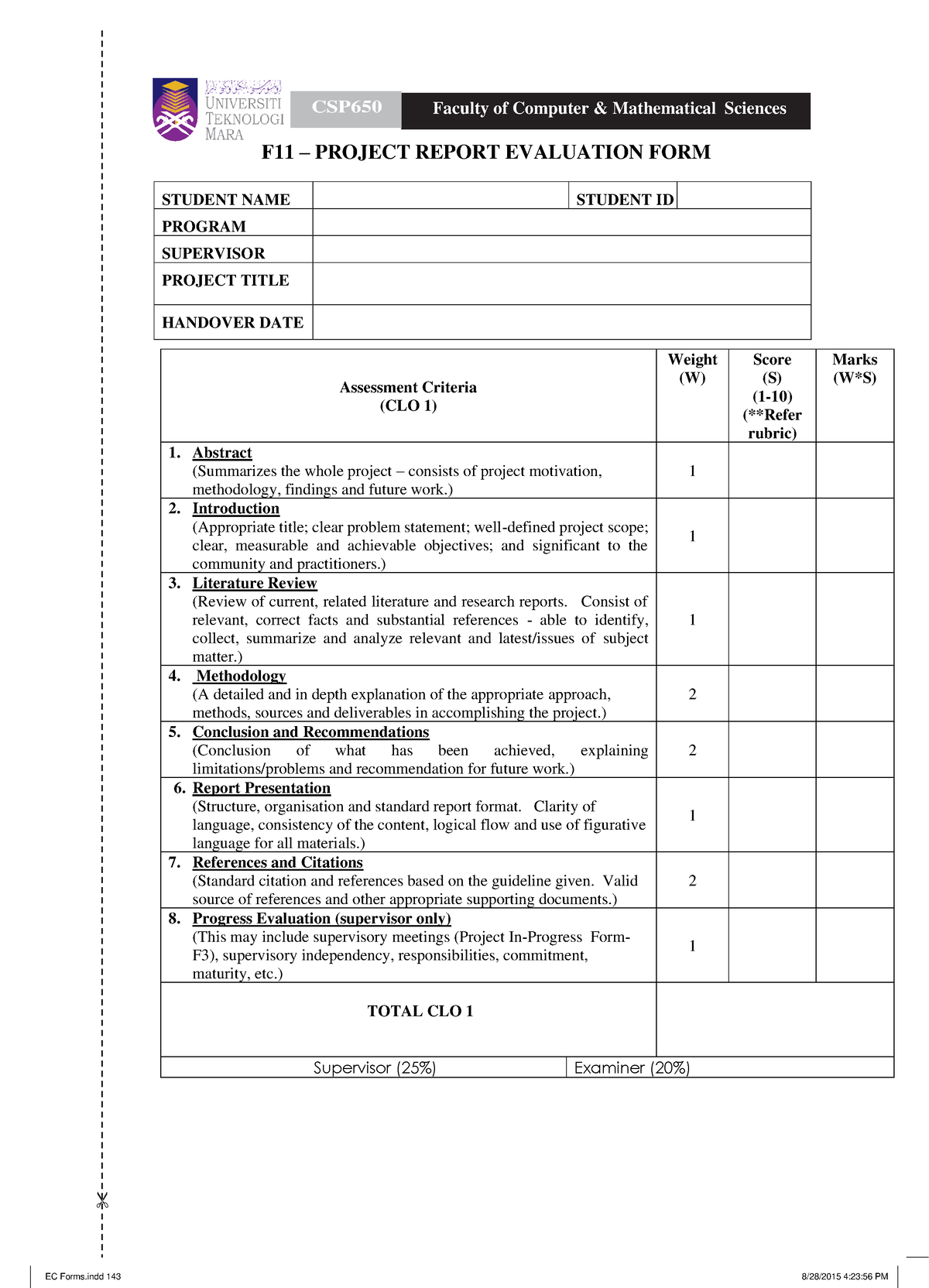 F11 - Sample - EC Forms 143 8/28/2015 4:23:56 PM F11 – PROJECT REPORT ...