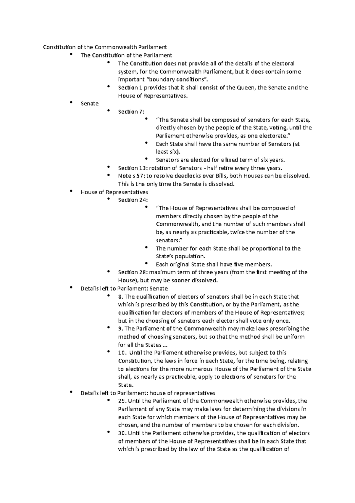 Week 8 Const lecture - Constitution of the Commonwealth Parliament The ...