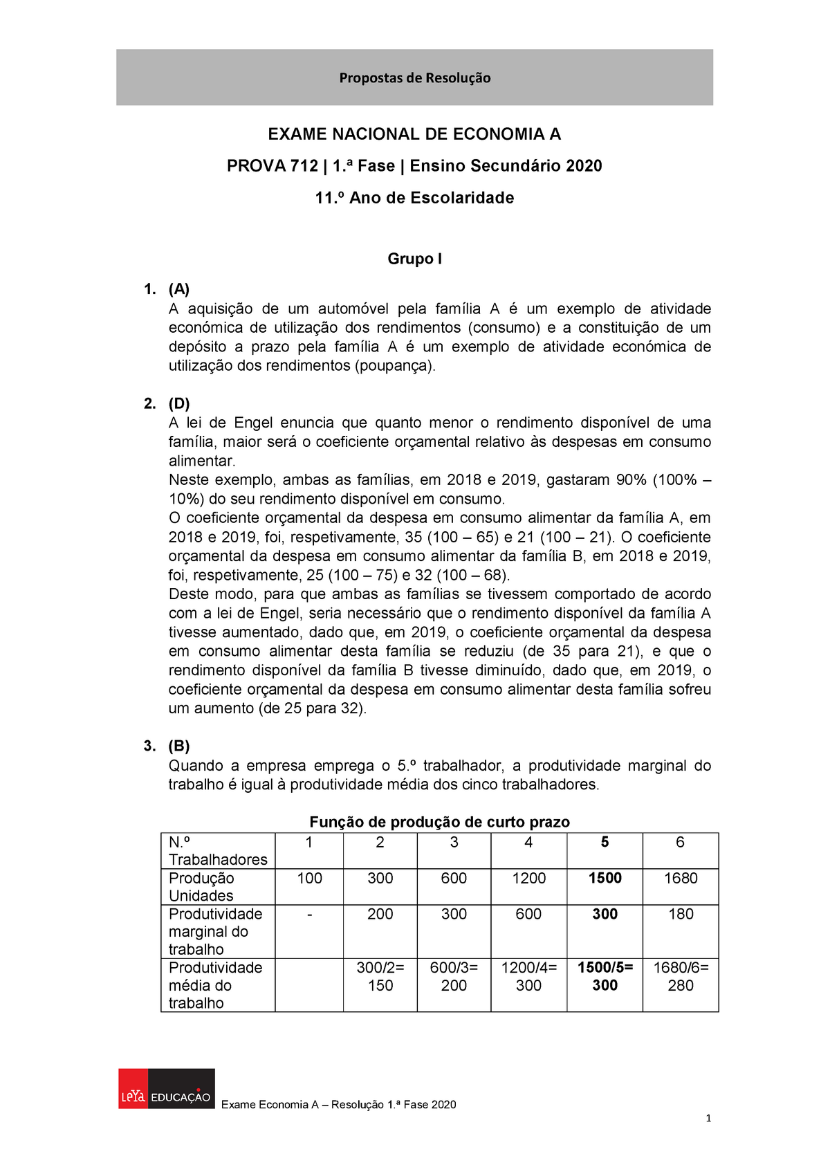 Exame 2020 1 Fase So Descarregar Propostas De Resolução Exame Economia A Resolução 1ª 3189