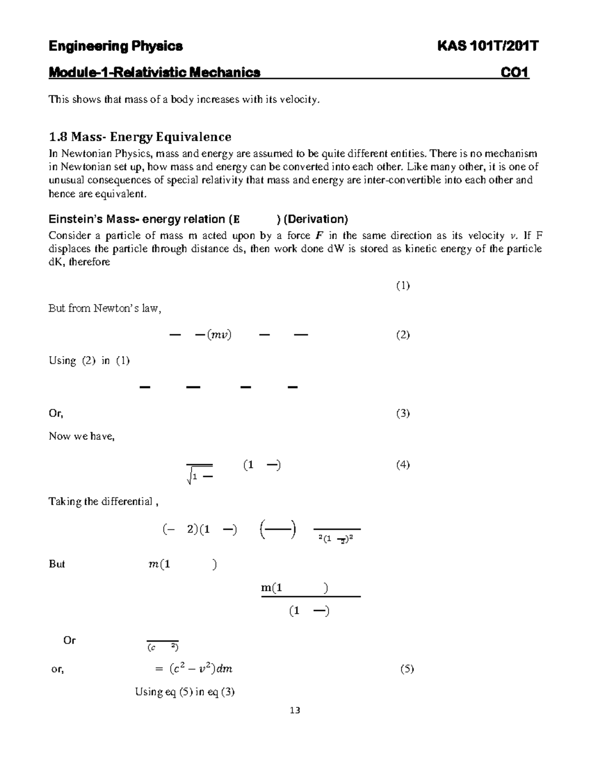 Engineering Physics (Notes)4 Module 1 Relativistic Mechanics CO 1