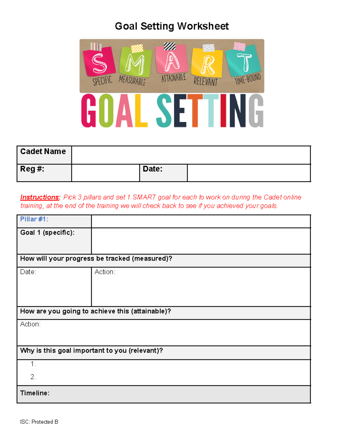 Smart Goal Setting Worksheet - Goal Setting Worksheet Cadet Name Reg ...