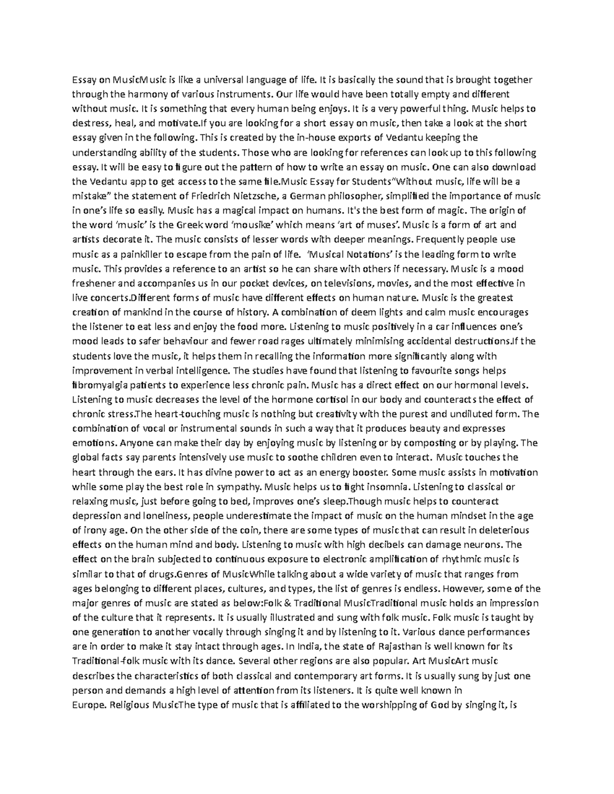 Music - Essay on MusicMusic is like a universal language of life. It is ...