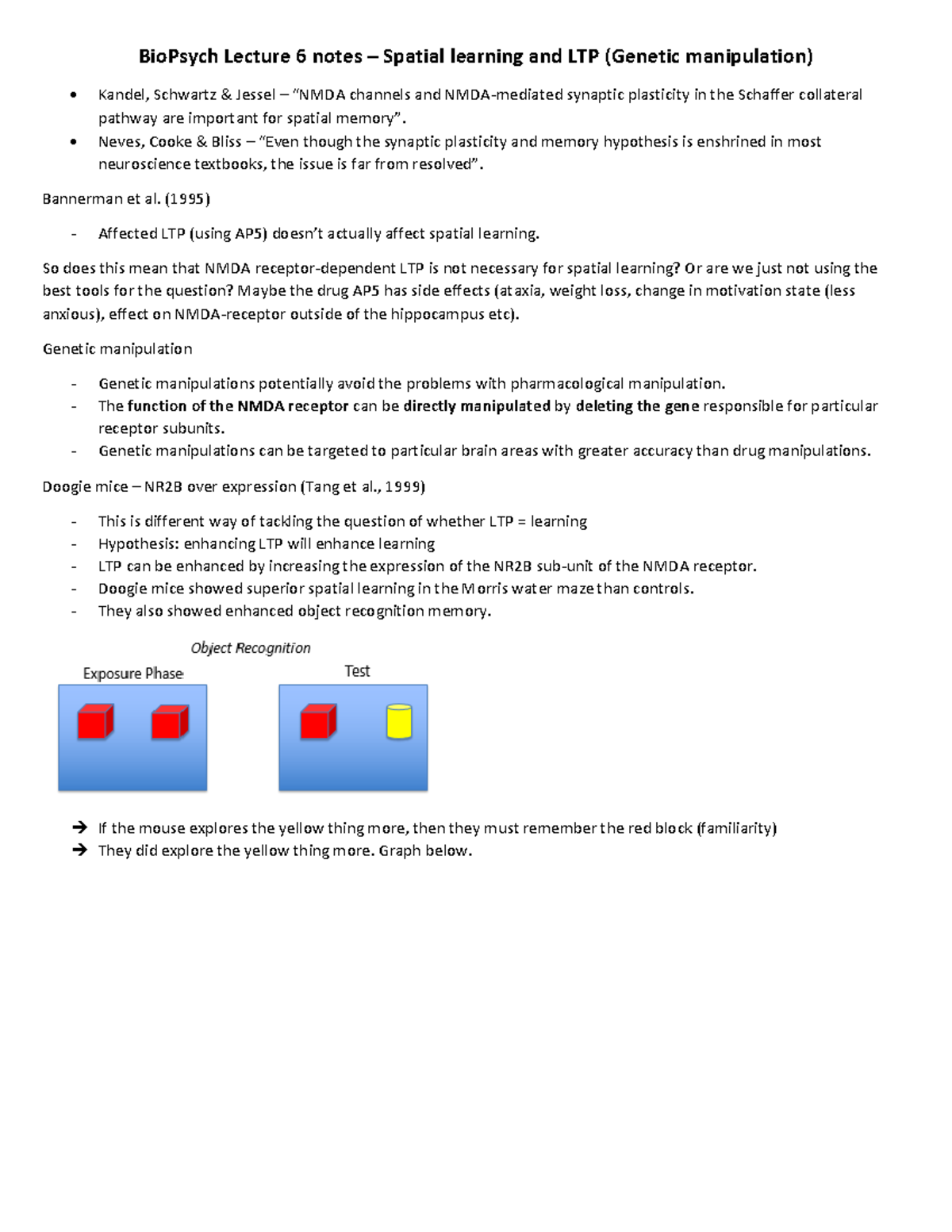 Lecture 6 notes Spatial learning and LTP (Genetic manipulation ...