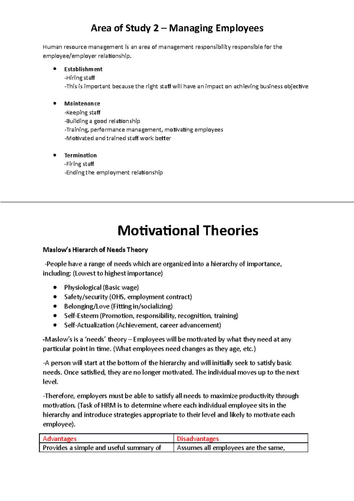 AOS 2 Summary of unit 3 - Human resource management is an area of ...