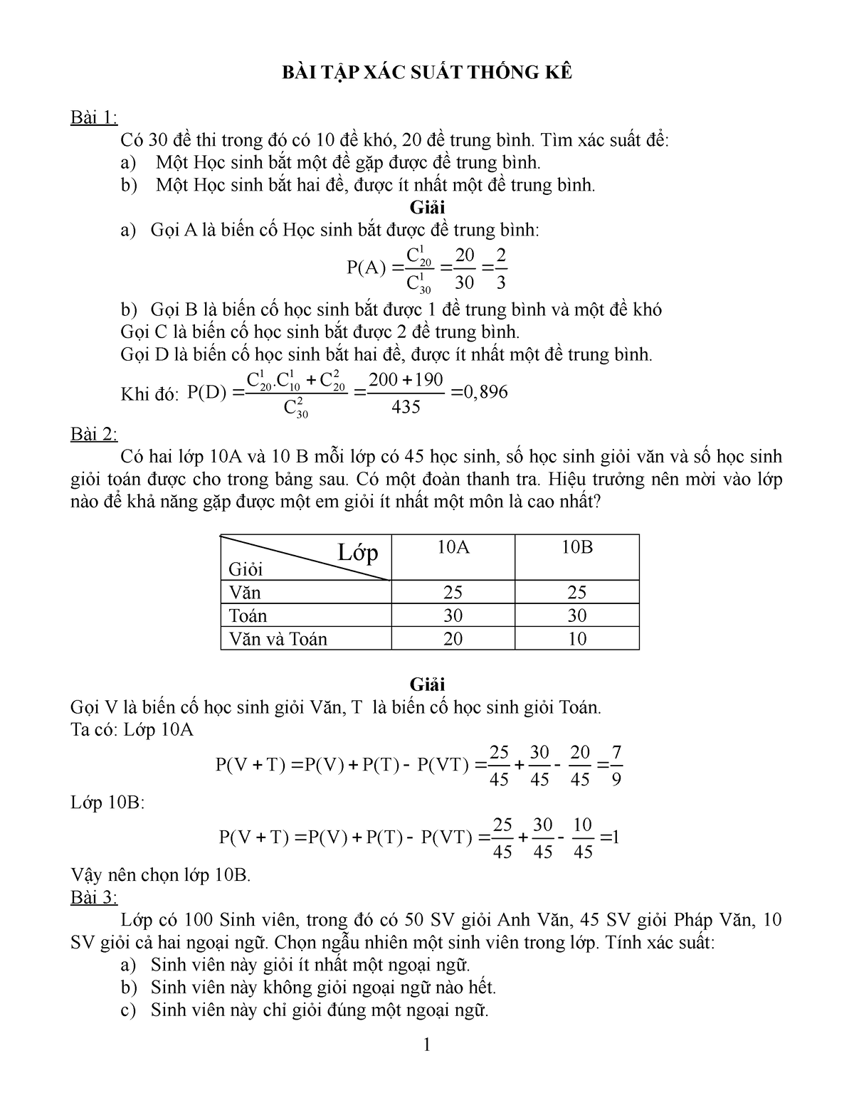 Bai Tap Xac Suat Thong Ke Co Loi Giai 1 Lý Thuyết Xác Suất Thống Kê