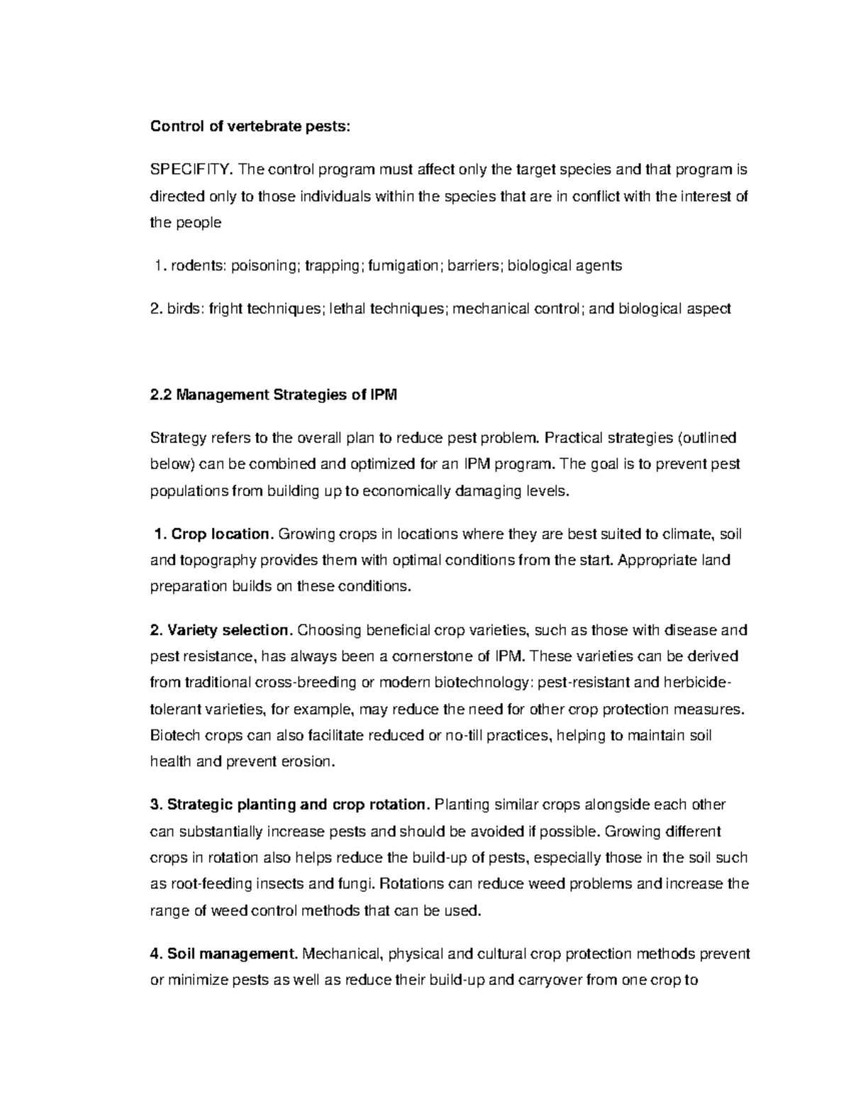 Control of vertebrate pests Control of vertebrate pests SPECIFITY