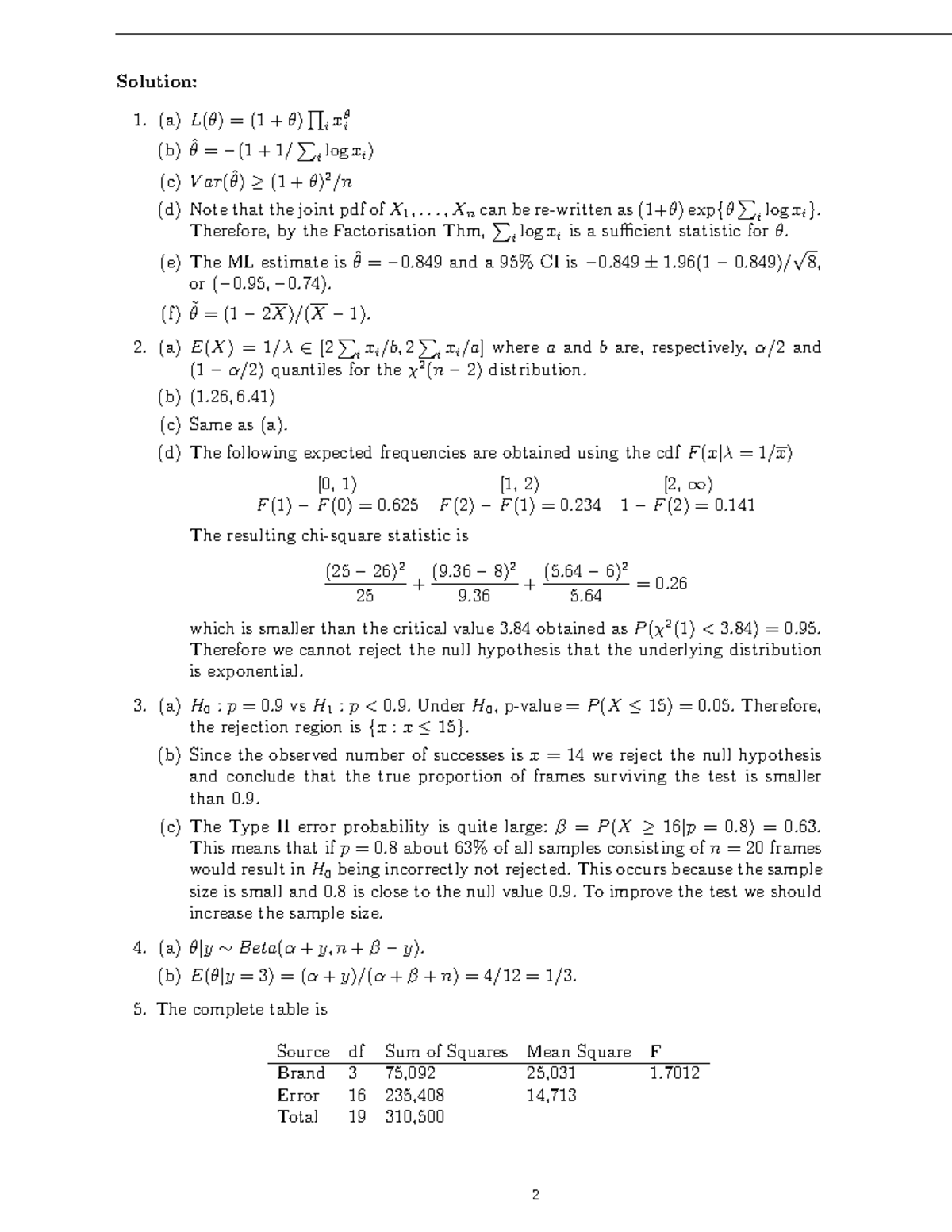 Exam 2015, questions and answers - Solution: (a)L(θ) = (1 +θ) ∏ ix θ i ...