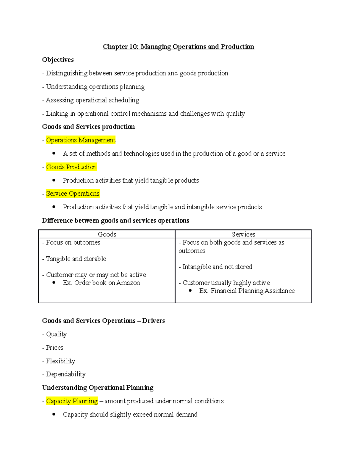 ADM 1300 Chapter 10 notes - Chapter 10: Managing Operations and ...