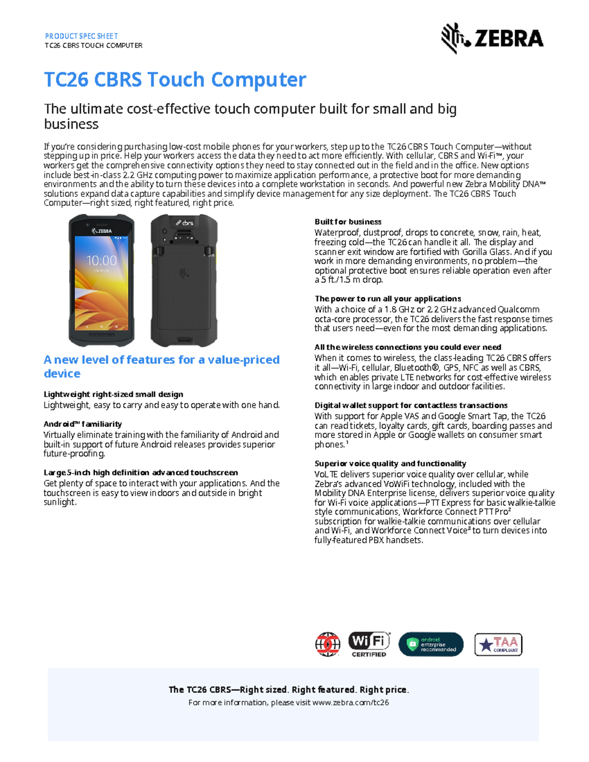 Tc26 cbrs spec sheet en us - PRODUCT SPEC SHEET TC26 CBRS TOUCH ...