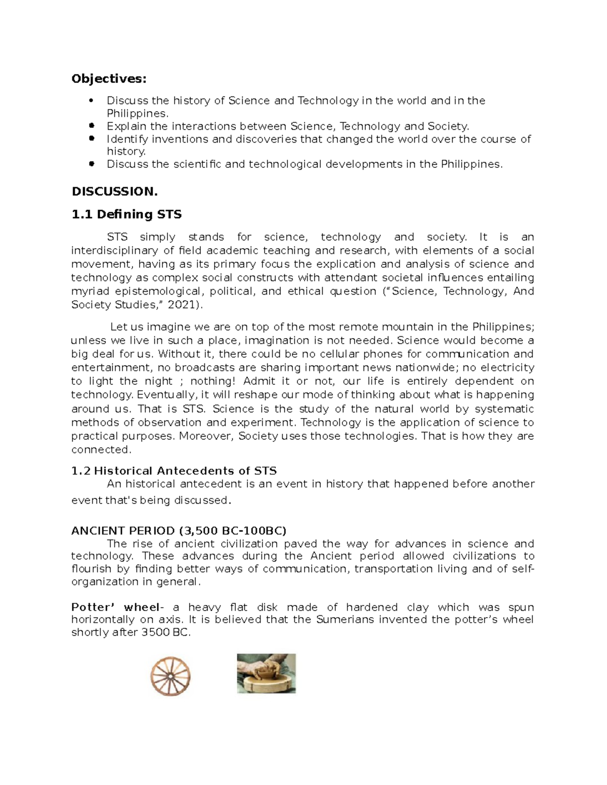 Historical Antecedents OF Science AND Technology - Objectives: Discuss ...