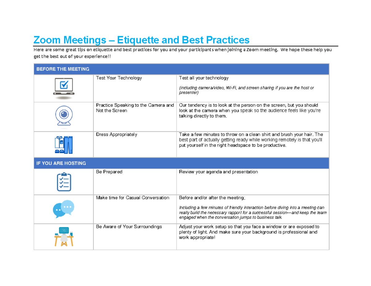 Zoom Meeting Etiquette - Zoom Meetings – Etiquette and Best Practices ...