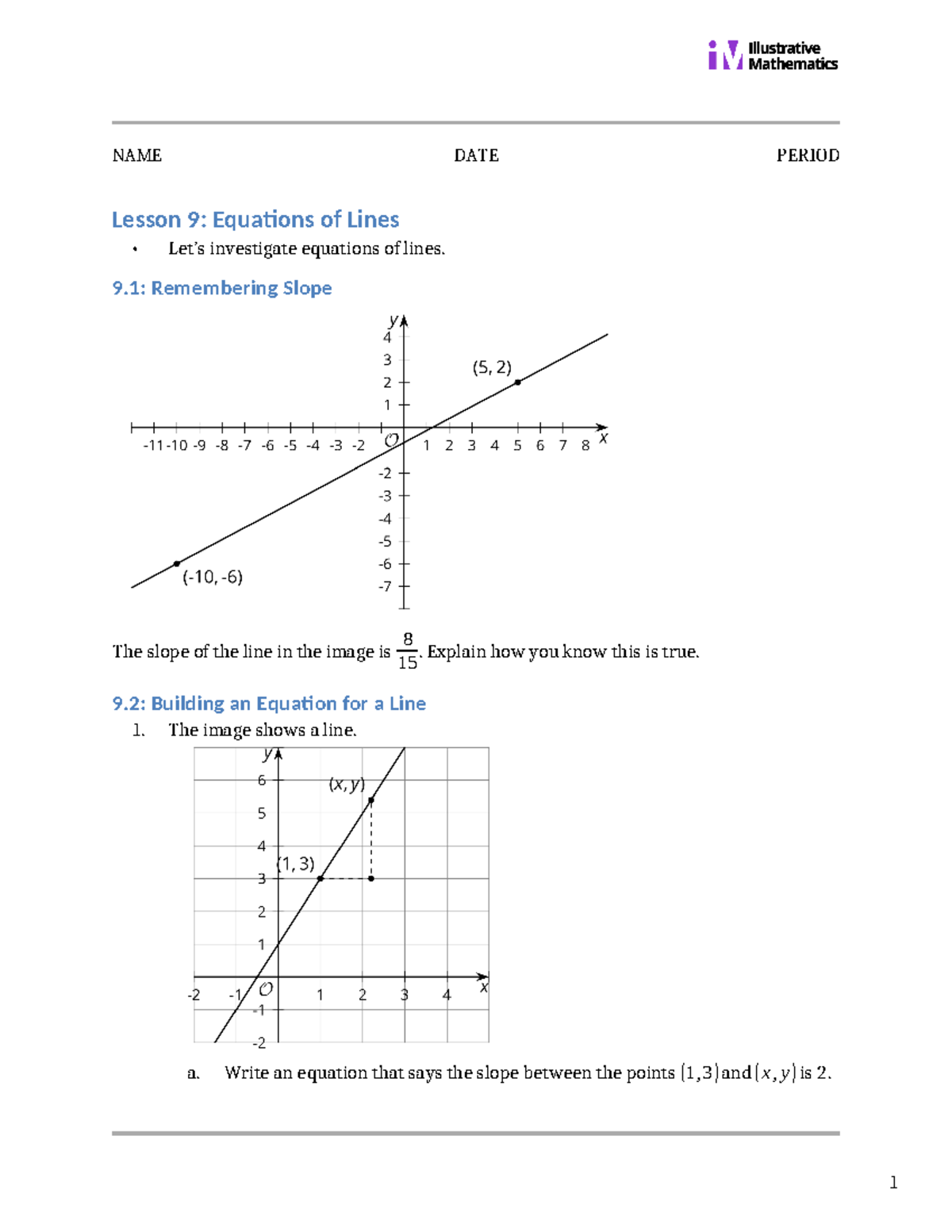 Geometry 6 9 Lesson student task statements - Lesson 9: Equations of ...