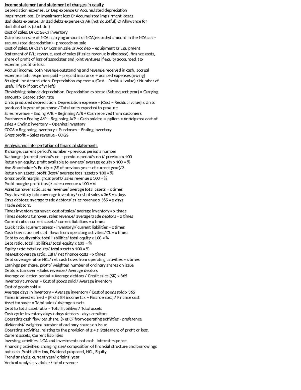 BUSN Cheat Sheet - Practice notes for exam - Income statement and ...