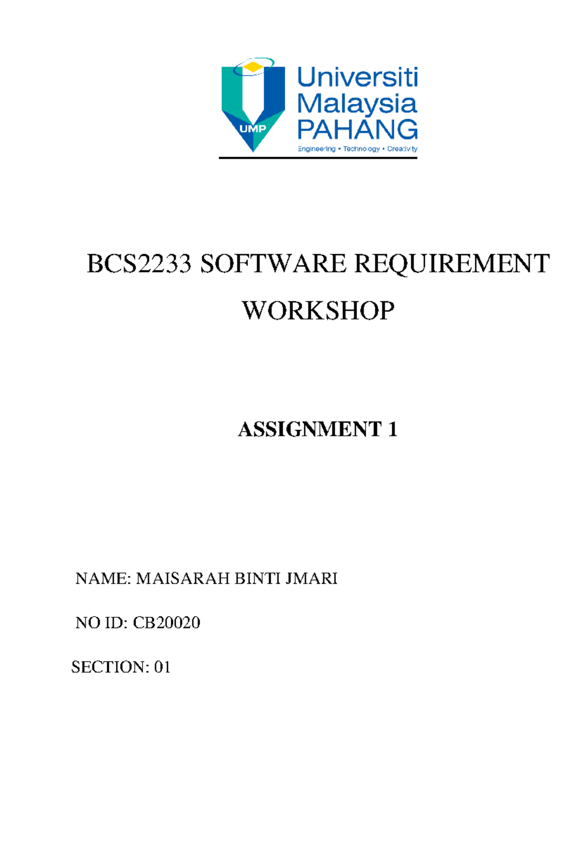 CB2002 0 Assignment 1 - BCS2233 SOFTWARE REQUIREMENT WORKSHOP ...