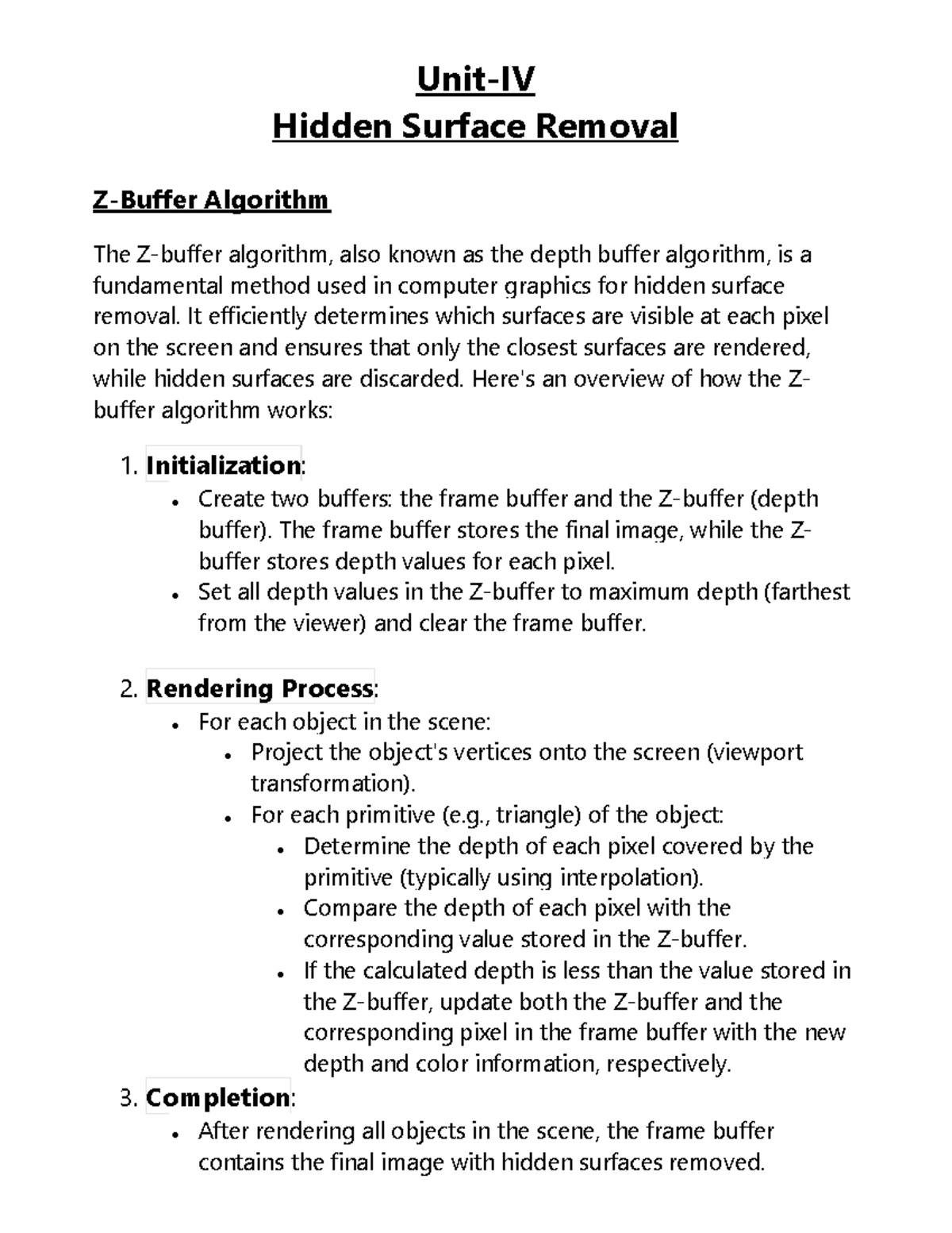 Computer Graphics Notes 4,5 units - Unit-IV Hidden Surface Removal Z ...