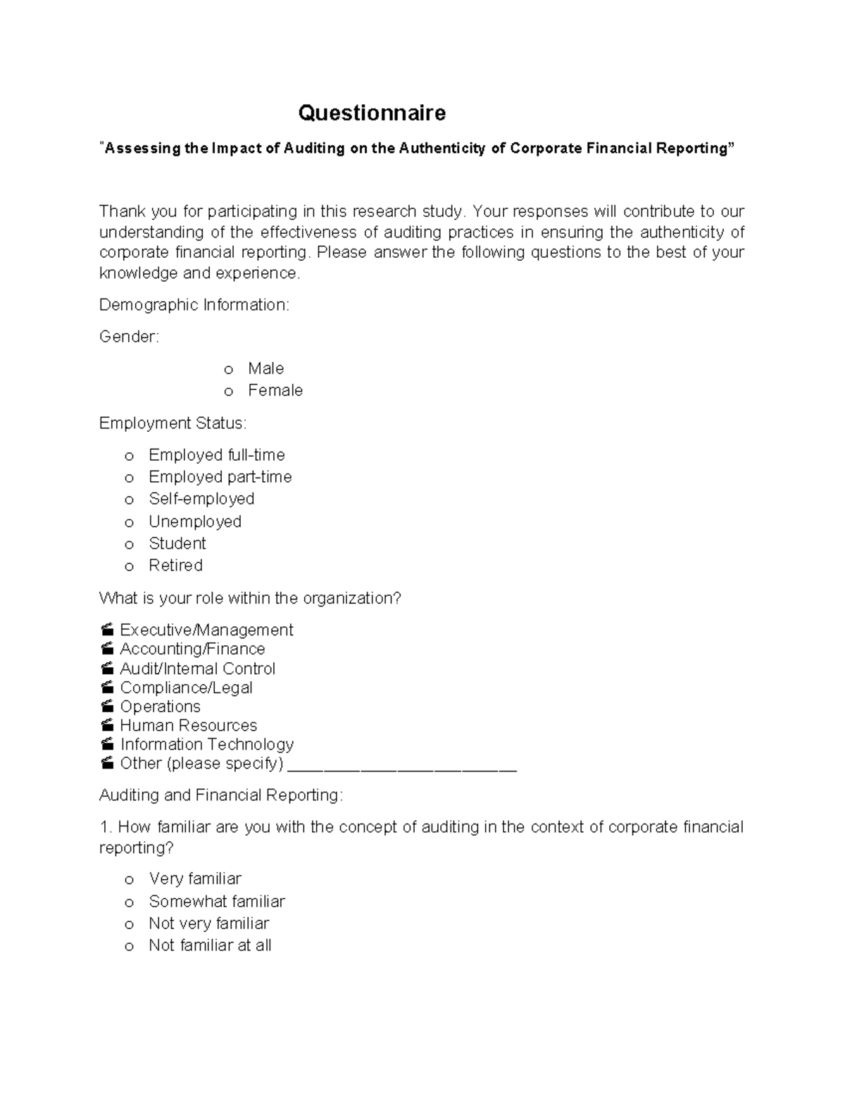 Questionnaire Draft - Questionnaire “Assessing the Impact of Auditing ...