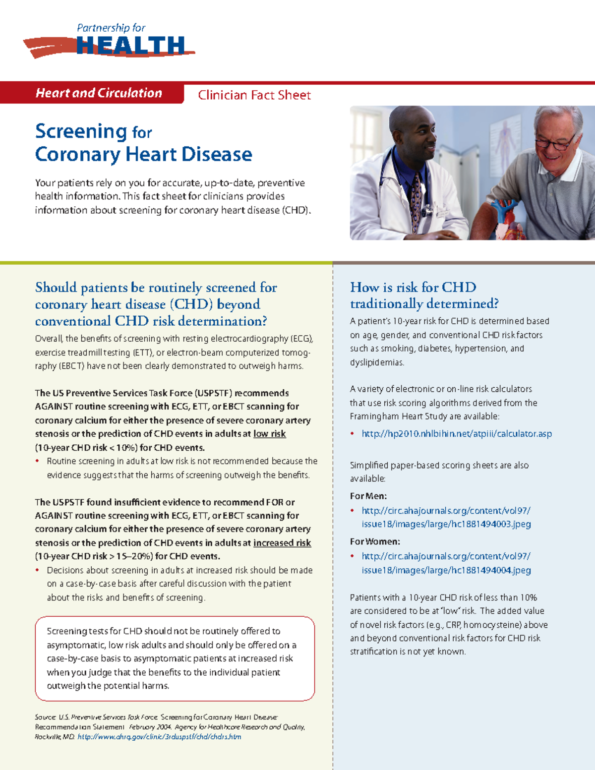 CHD Clinician Fact Sheet - How is risk for CHD traditionally determined ...