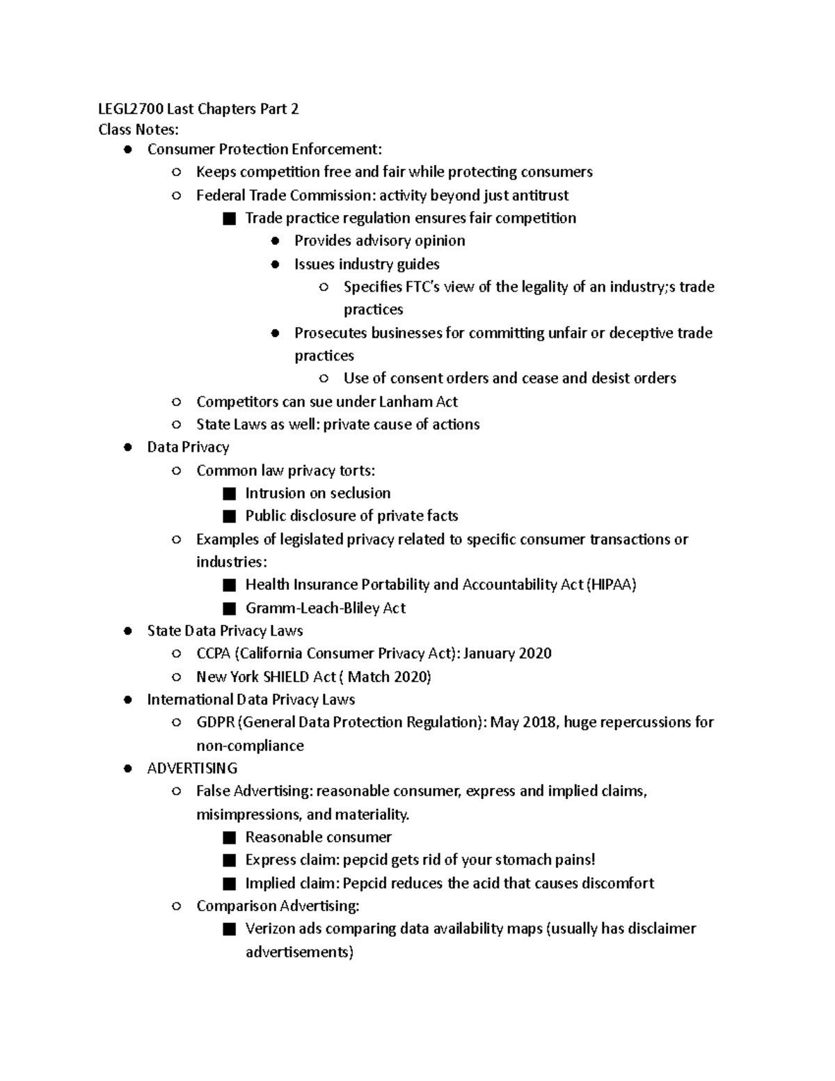 LEGL2700 Last Chapters Part 2 - Reasonable consumer Express claim ...