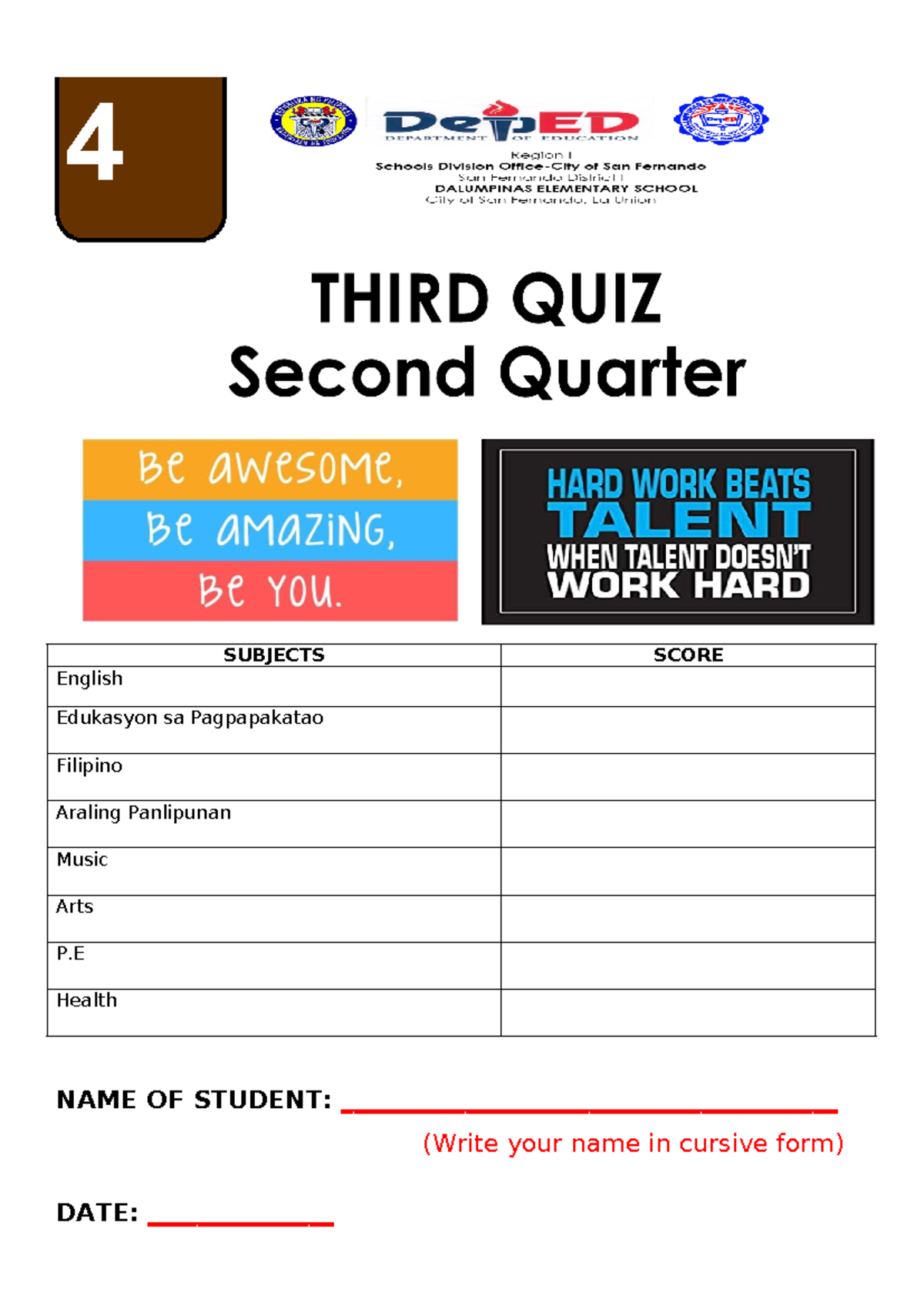 3rd quiz - Summative Test - NAME OF STUDENT ...