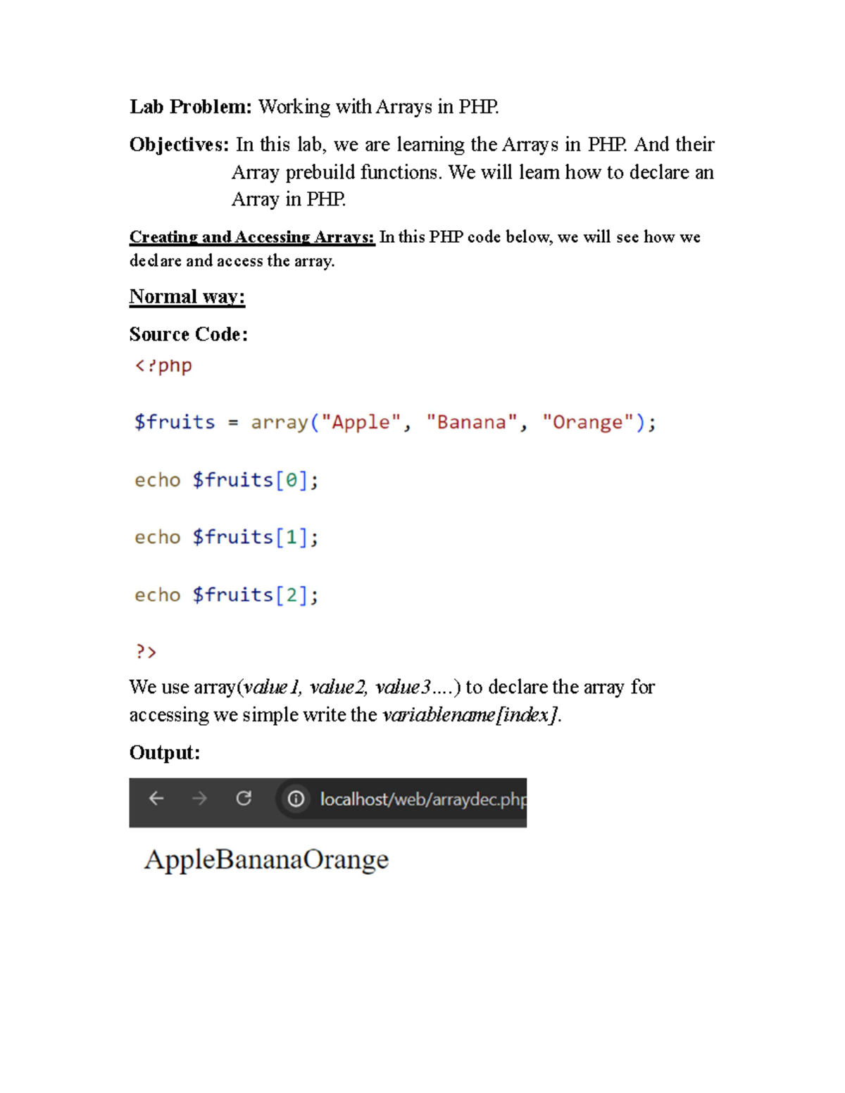 Working with array in PHP - Objectives: In this lab, we are learning ...