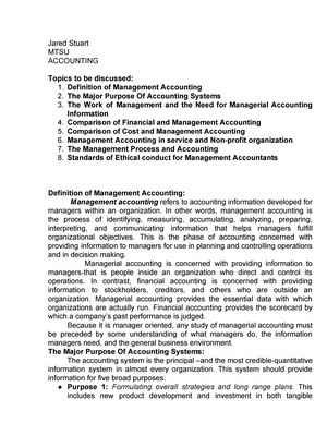 Chapter 1 - Managerial Accounting - Financial Accounting VS. Managerial ...