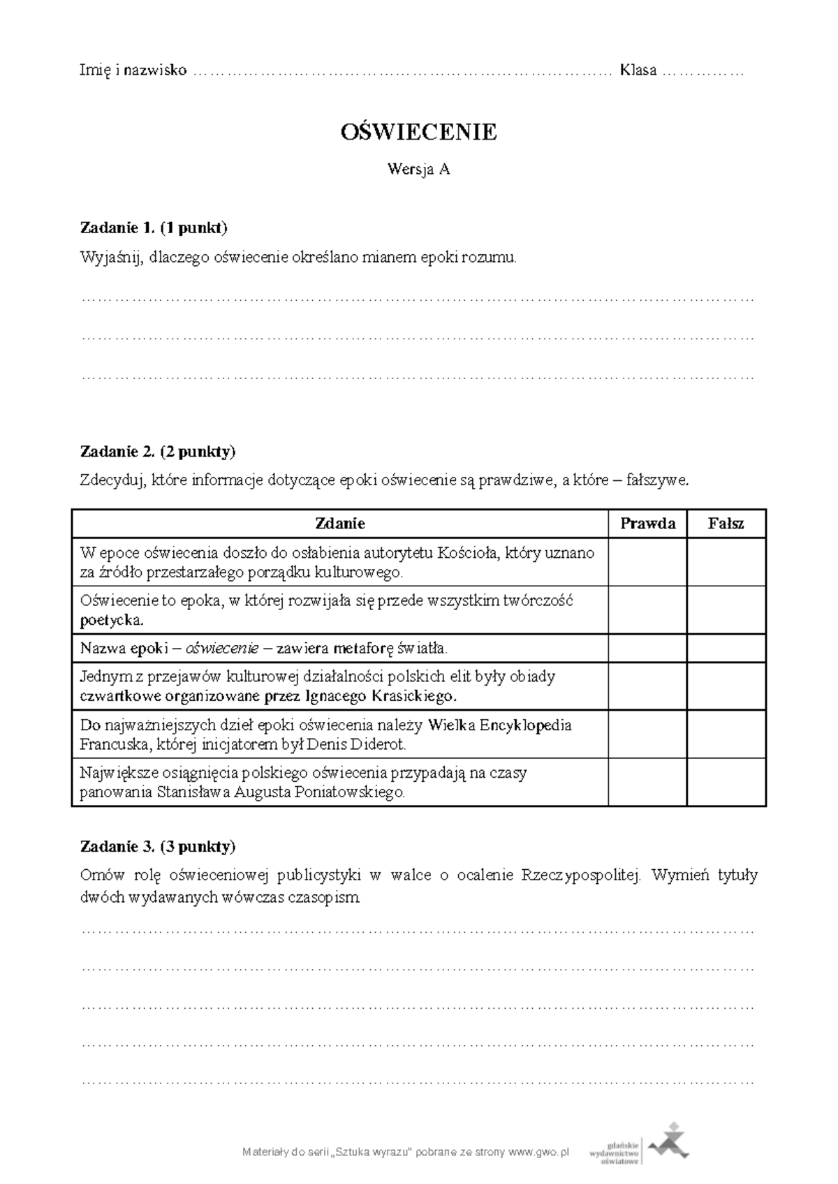 Sprawdzian-a-pdf - Sprawdzian oświecenie - Materiały do serii „Sztuka