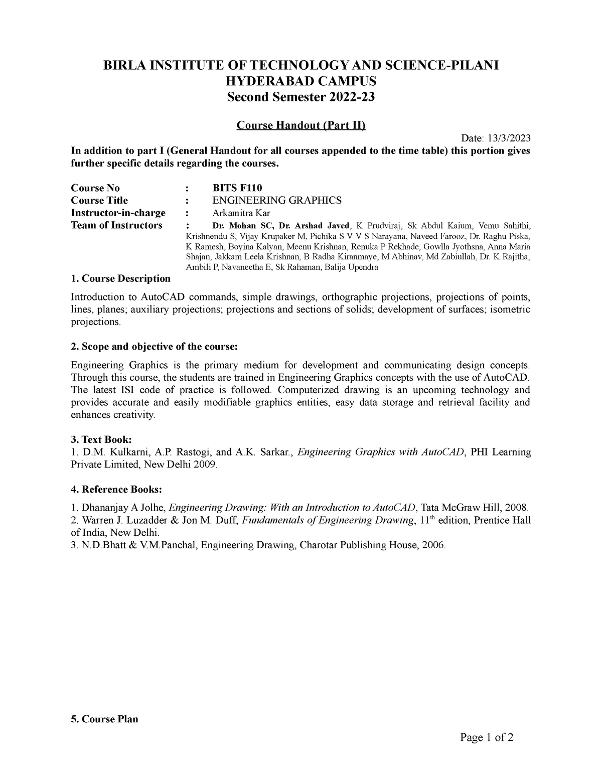 BITS F110 Handout 2022-23 Second Semester - BIRLA INSTITUTE OF ...