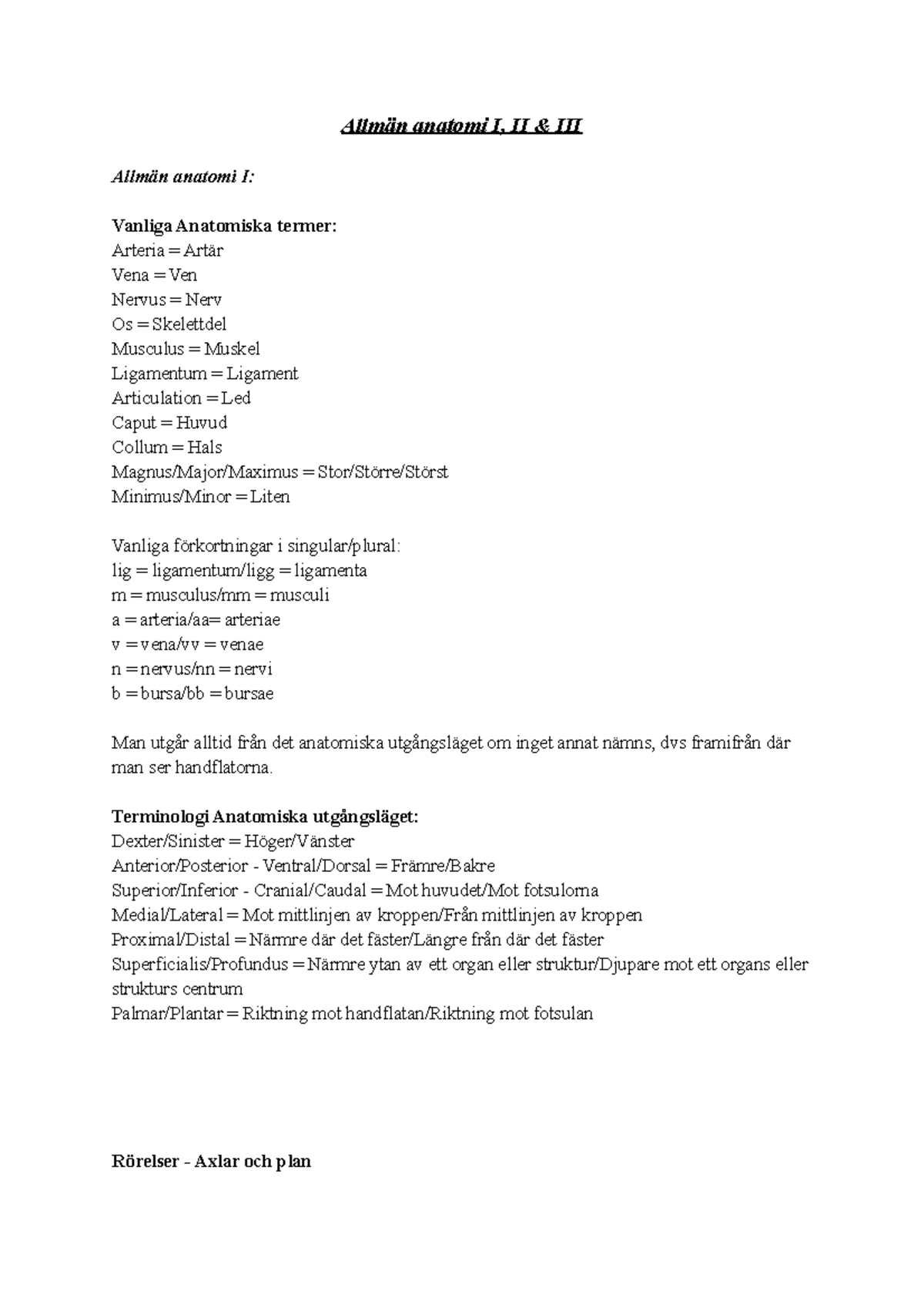 Allmän anatomi I, II u0026 III - Lunds Universitet - StuDocu