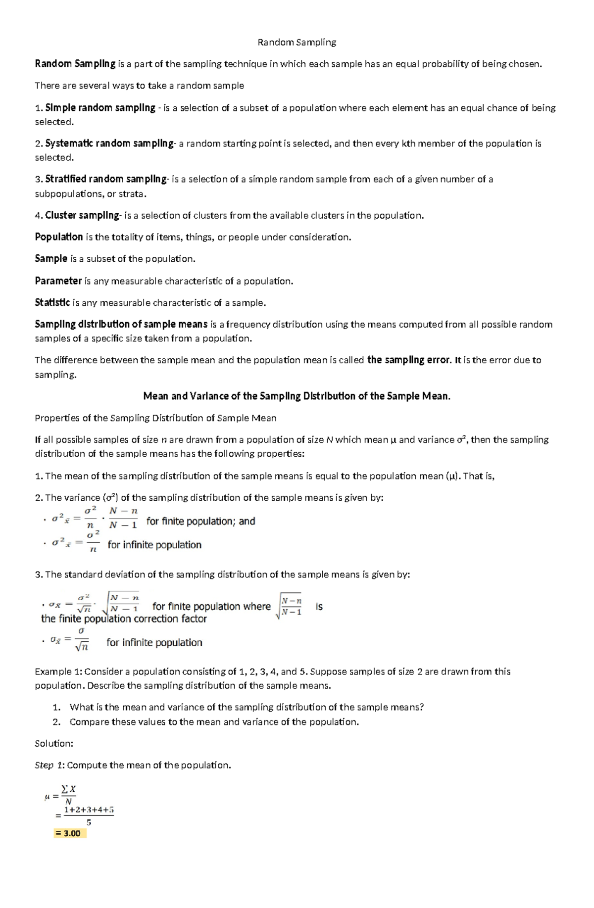 Random Sampling notes 2 - Random Sampling Random Sampling is a part of ...