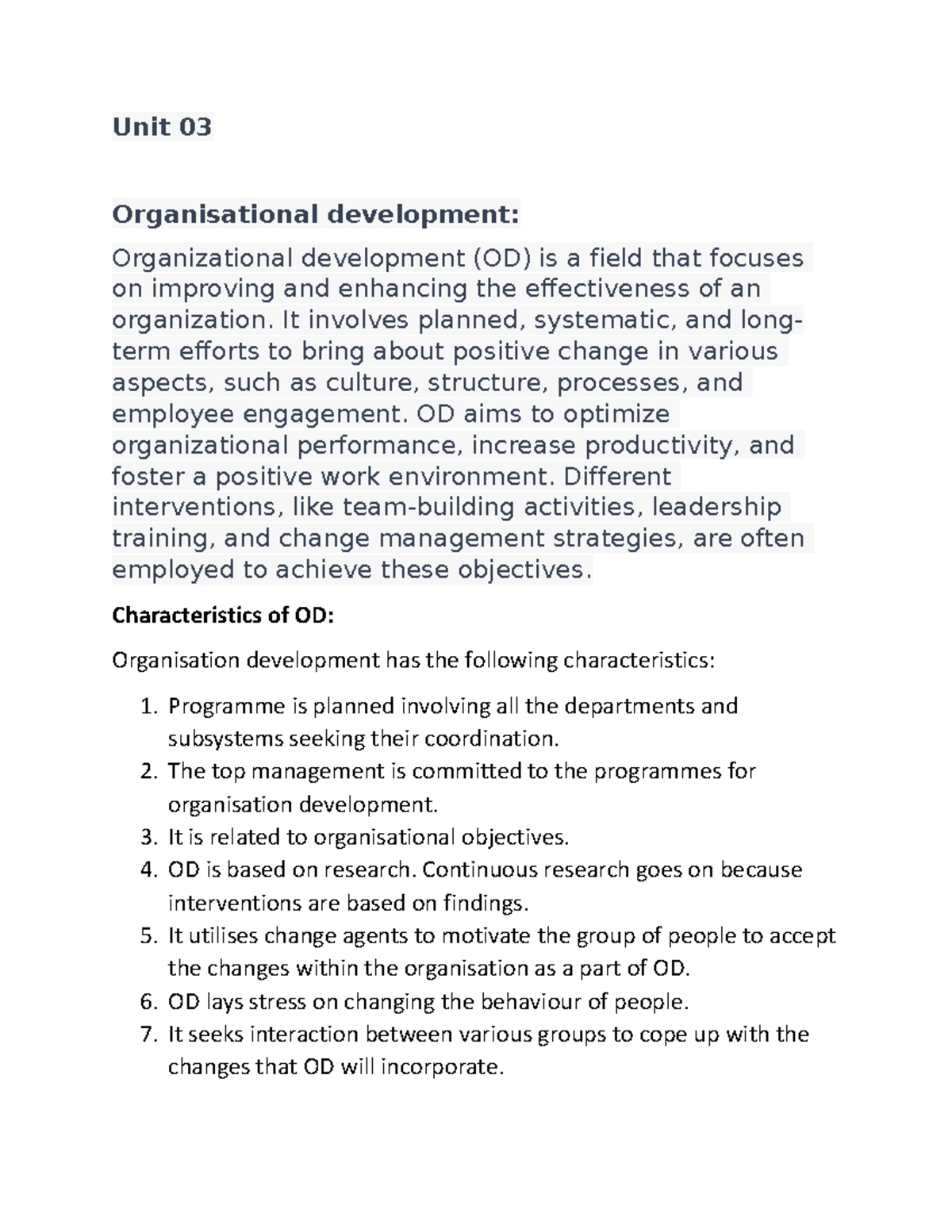 OTD u3 Organization development Unit 03 Organisational development