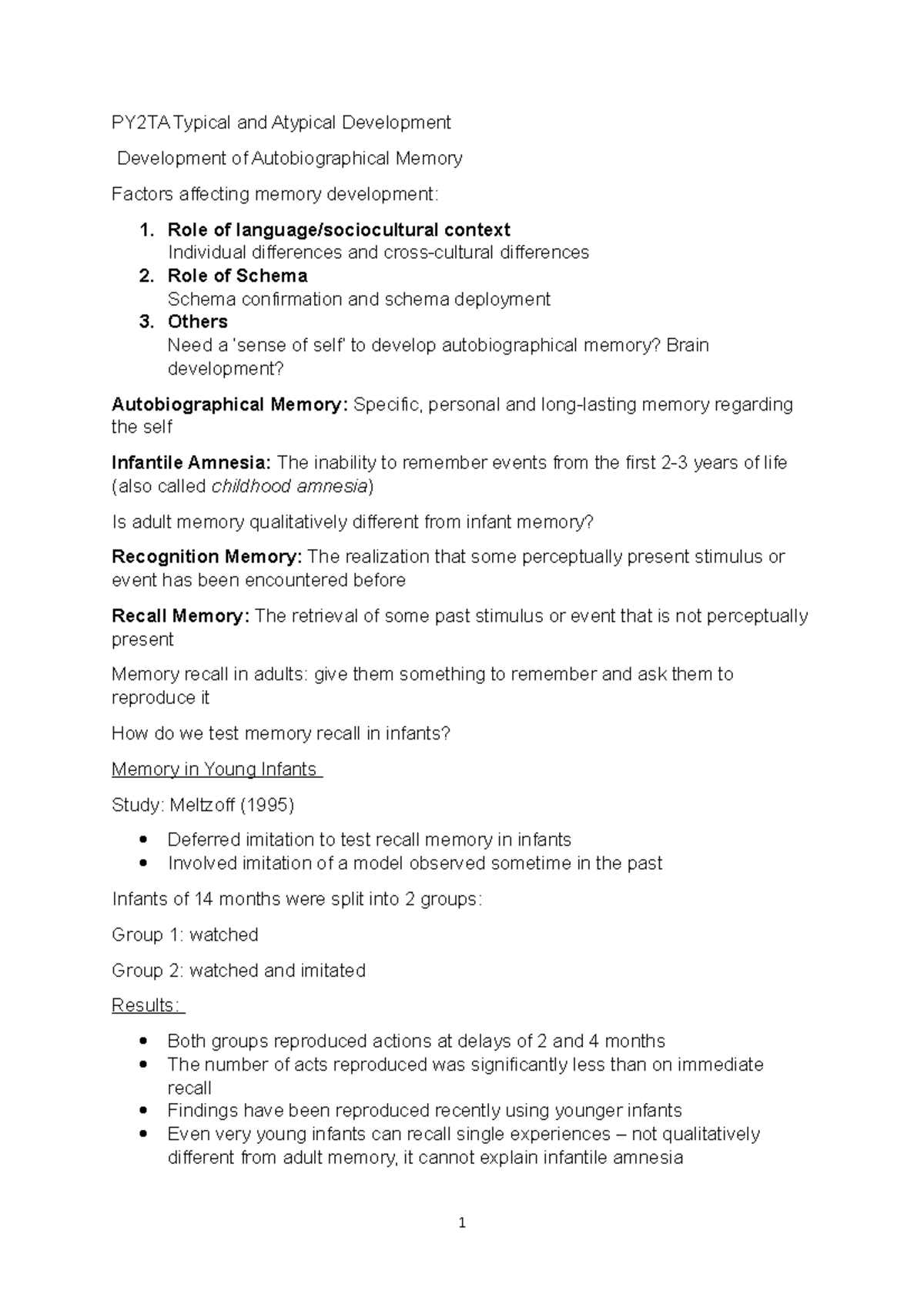 PY2TA 5 Development of Autobiographical Memory - PY2TA Typical and ...