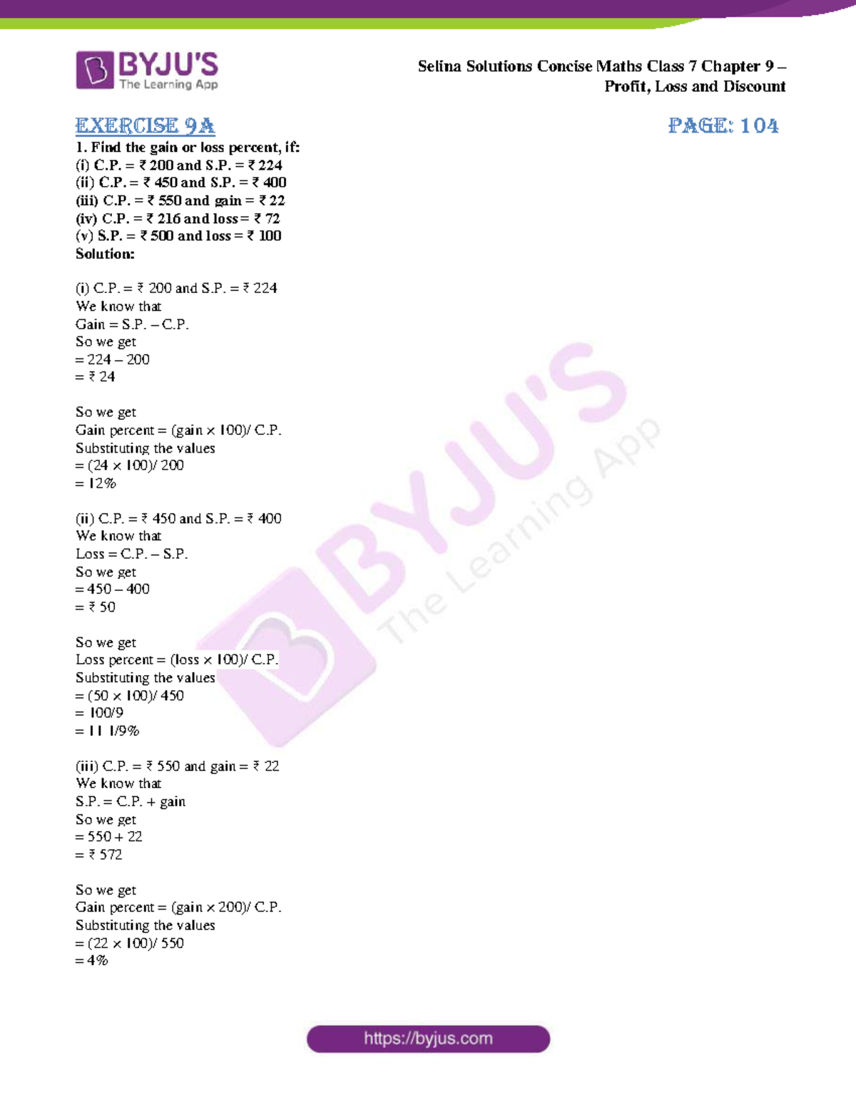 Selina-sol-concise-maths-class-7-ch9 copy - Profit, Loss and Discount ...