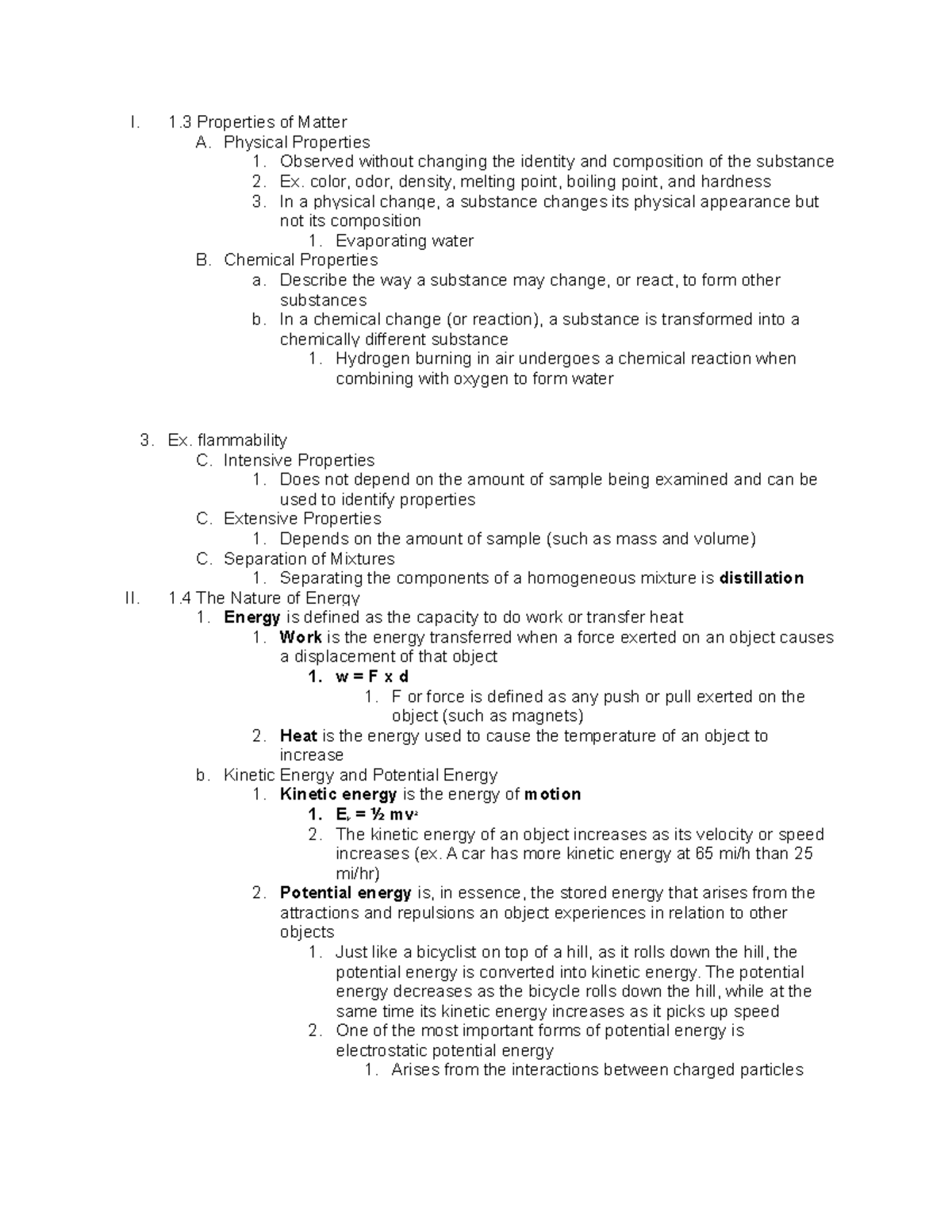 Chem Notes 2-4 - I. 1 Properties Of Matter A. Physical Properties 1 