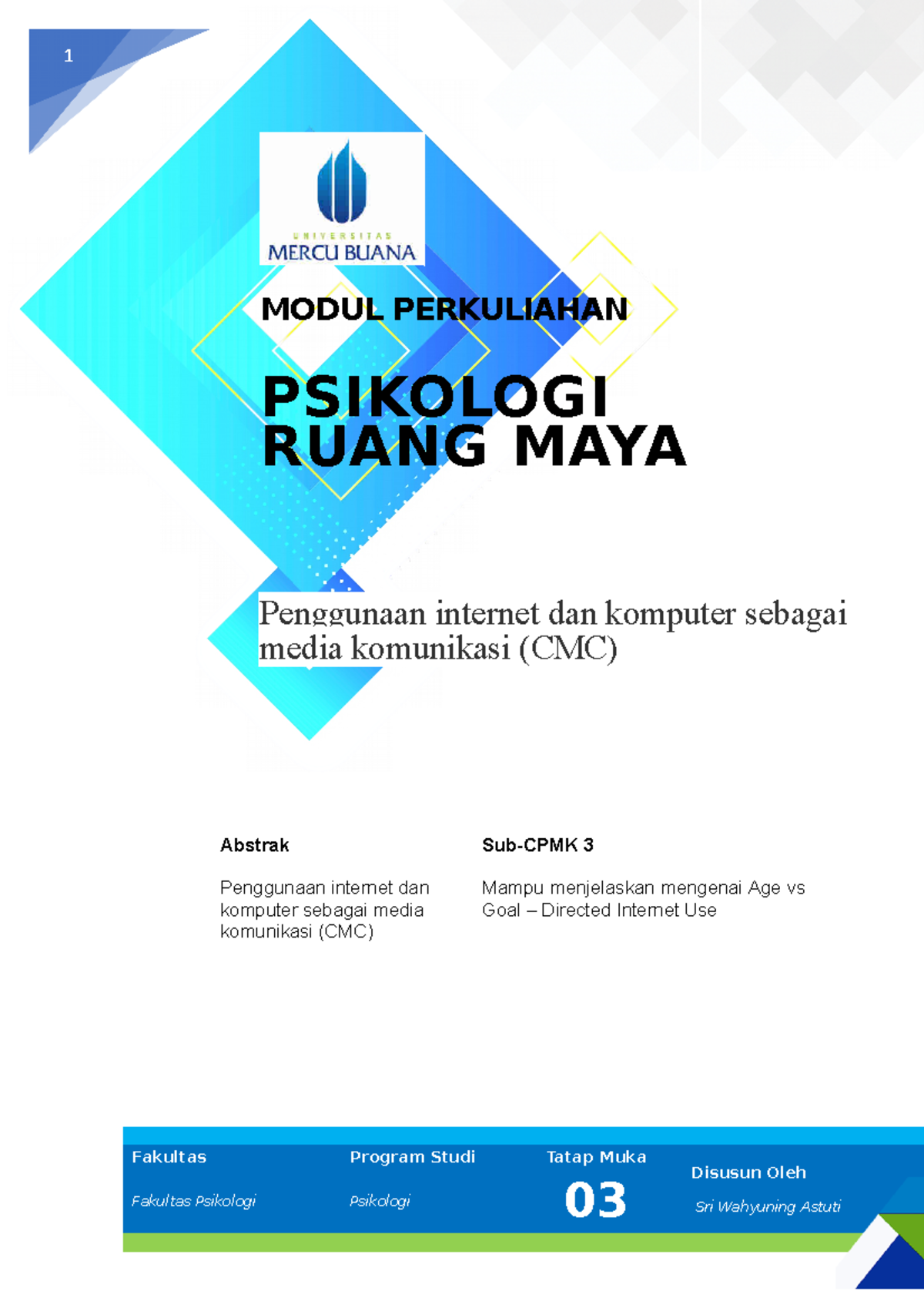 Modul Psikologi Ruang Maya [TM3] - 1 MODUL PERKULIAHAN PSIKOLOGI RUANG ...