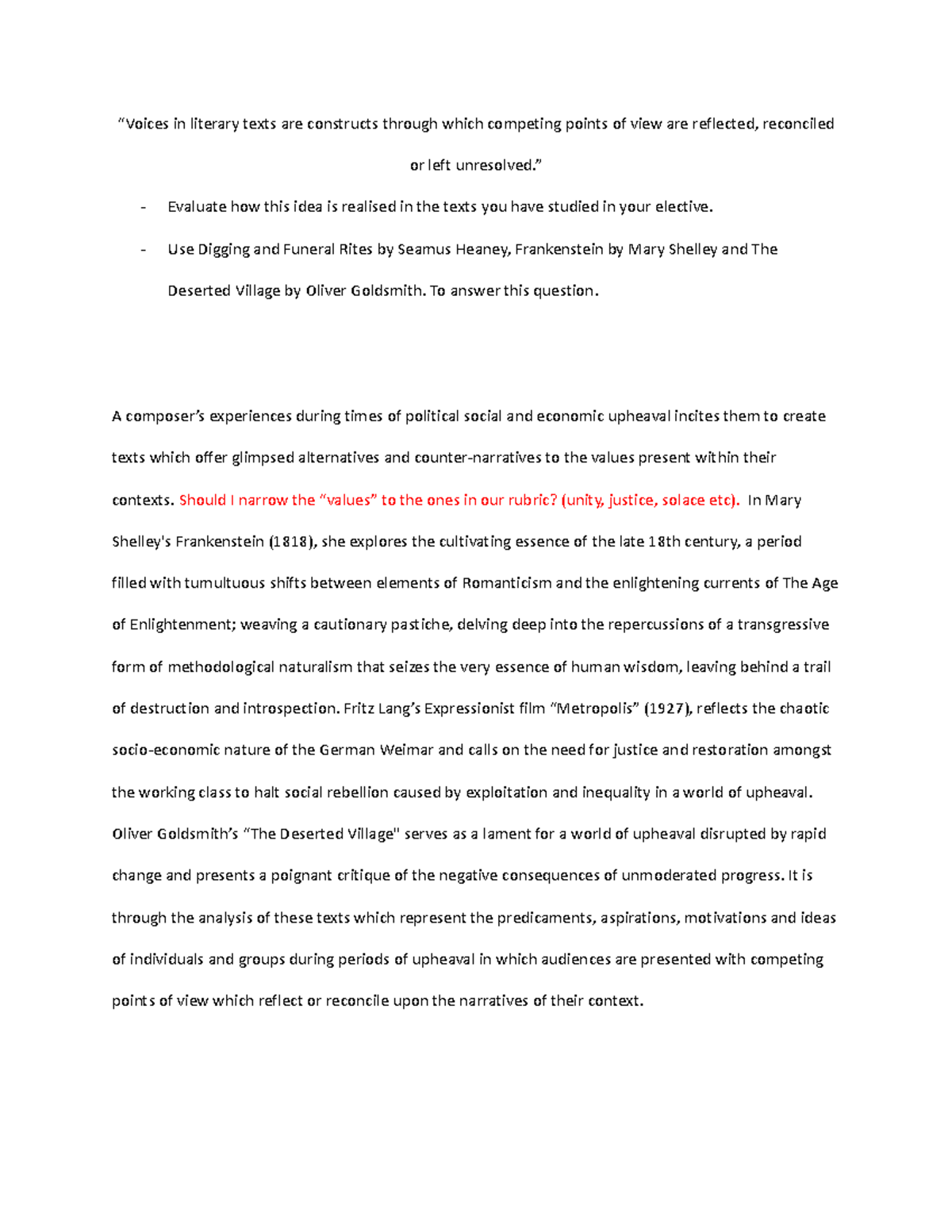 English Extension 1 Holiday HW “Voices in literary texts are