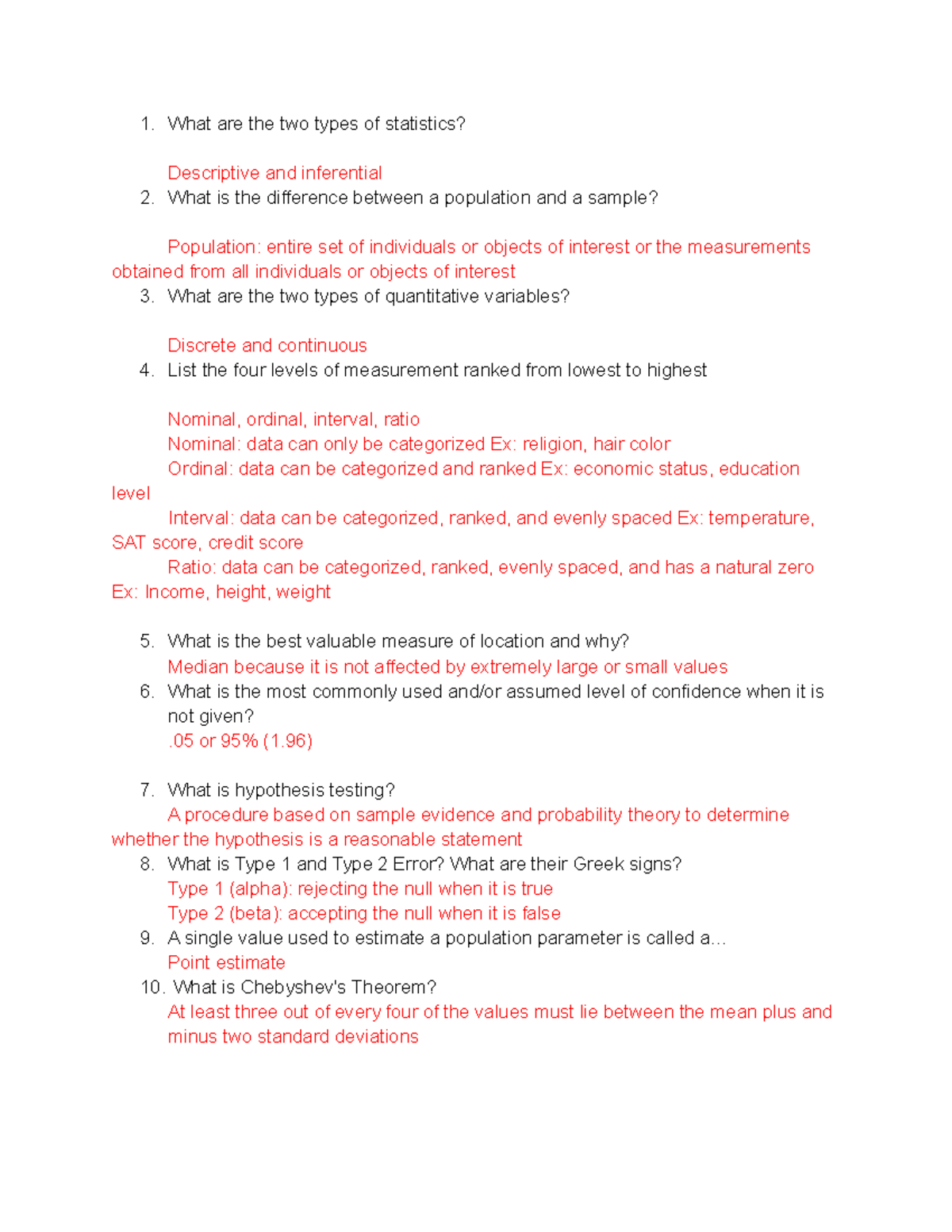 Bstat MC Exam 1 Review Key - What Are The Two Types Of Statistics ...