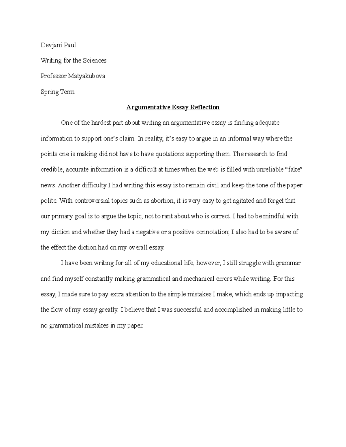 argumentative reflective essay example