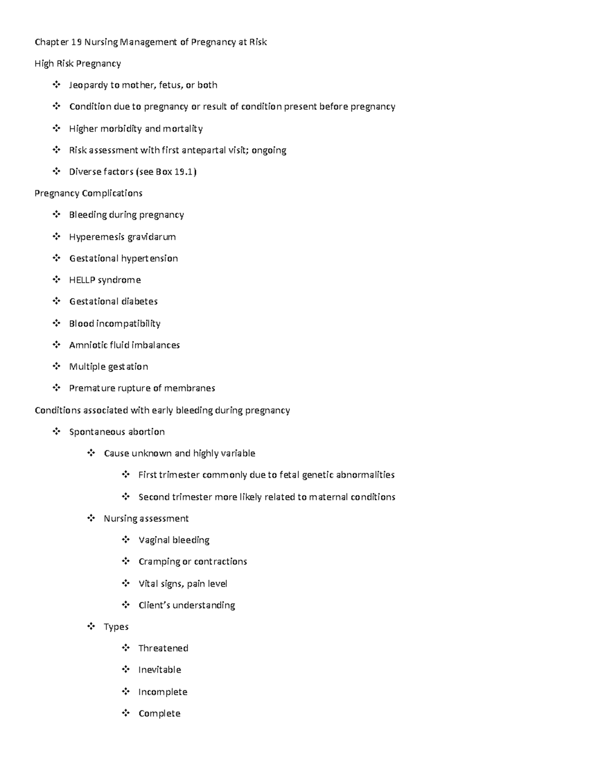 Exam 2 OB chapter 19 - n/a - Chapter 19 Nursing Management of Pregnancy ...