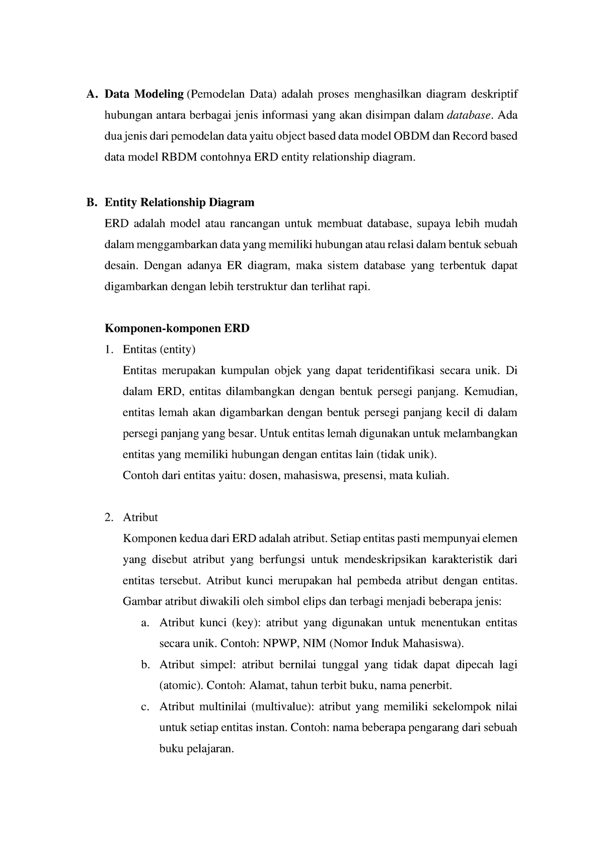 Rangkuman Sistem Basis Data Entity Relationship Diagram A Data